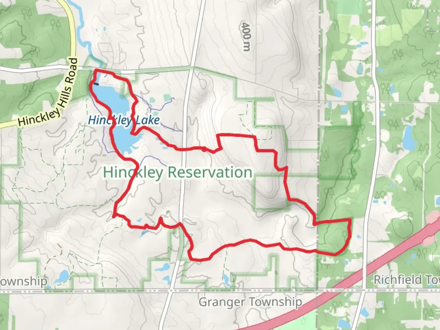 An image depicting the trail Hinckley Lake, Carriage and Bridle and Buckeye Loop Trail and its surrounding area.