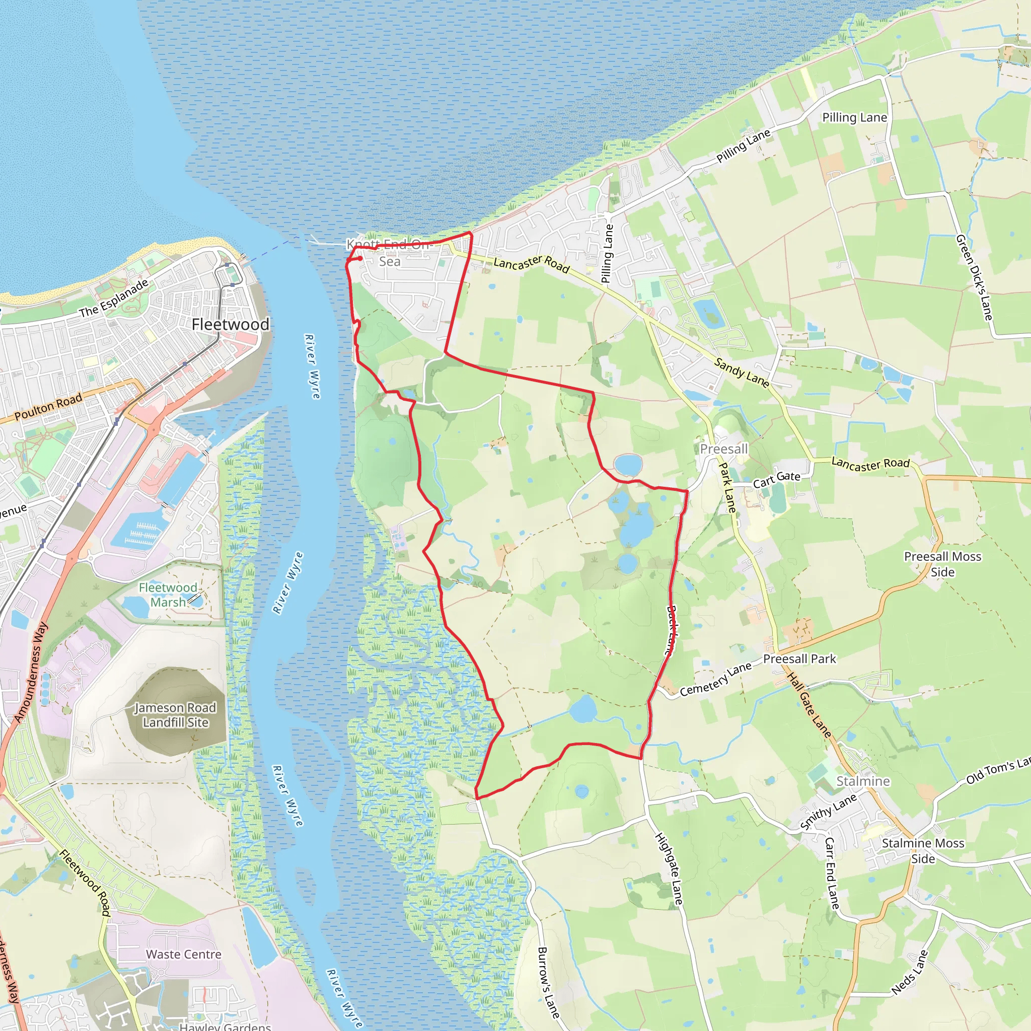 Knot End-on-Sea via Wyre Way mobile static map