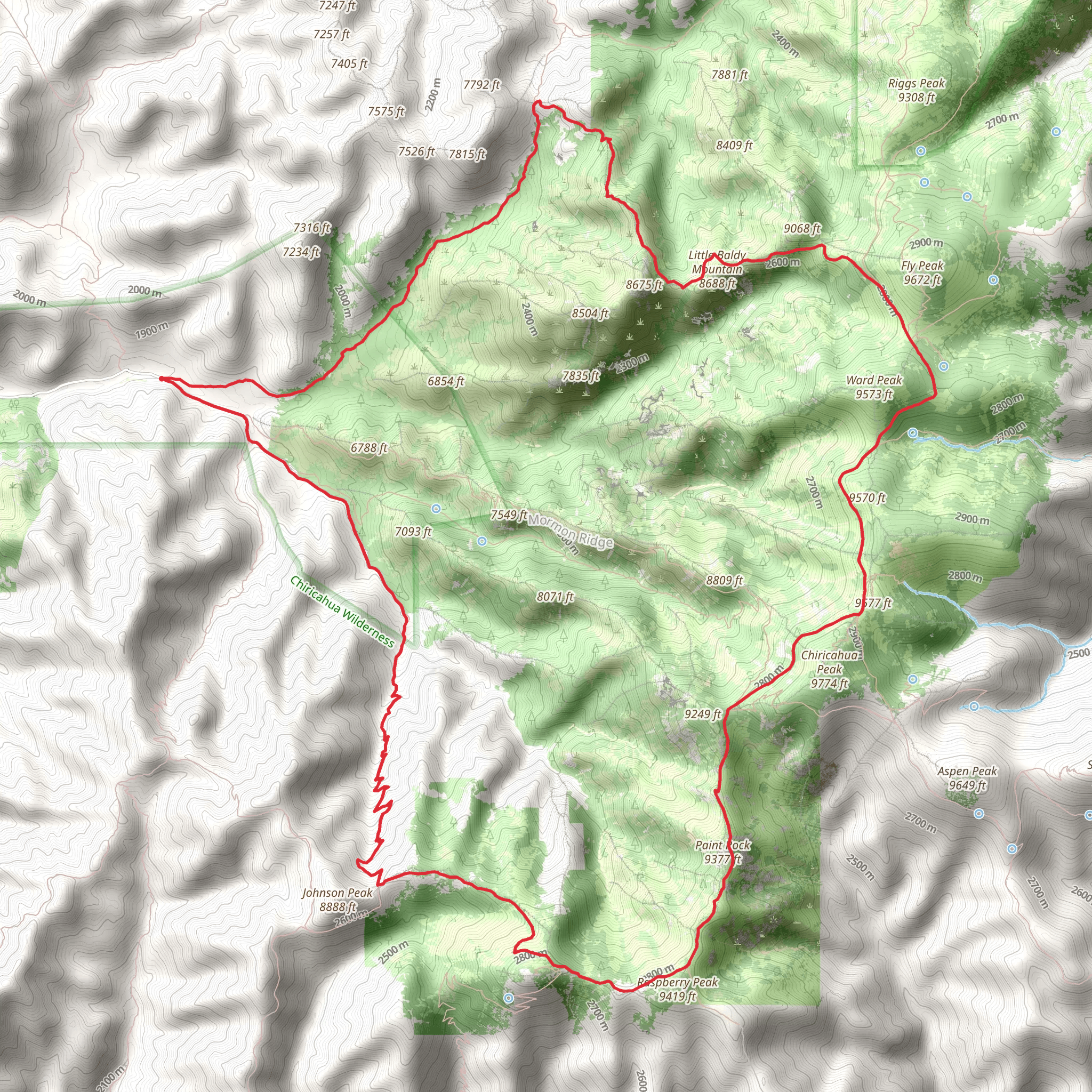 Saulsbury Saddle, Sky Islands Traverse, Chiricahua Saddle and Turtle Mountain Trail Loop mobile static map