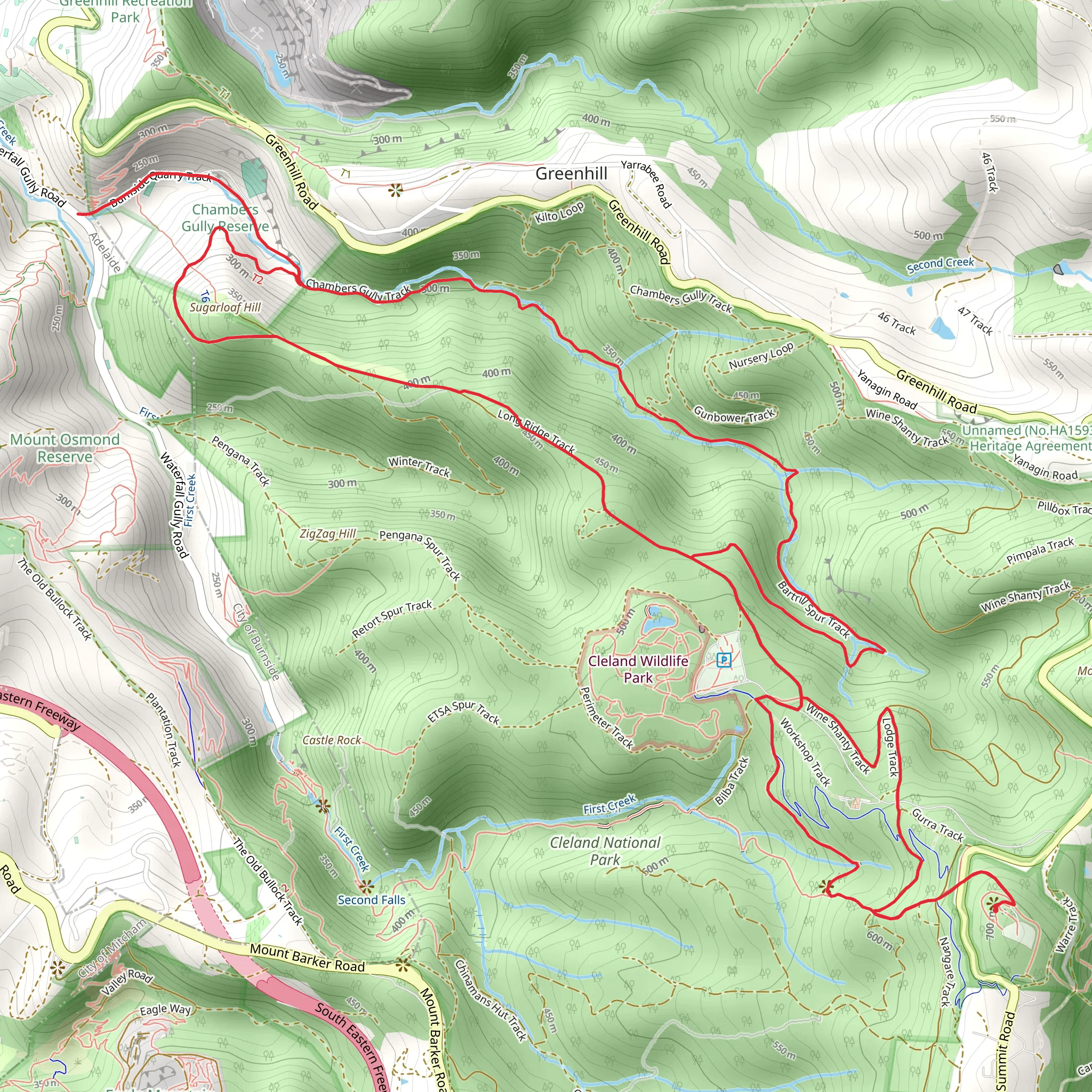 Mt Lofty Summit from Chambers Gully mobile static map