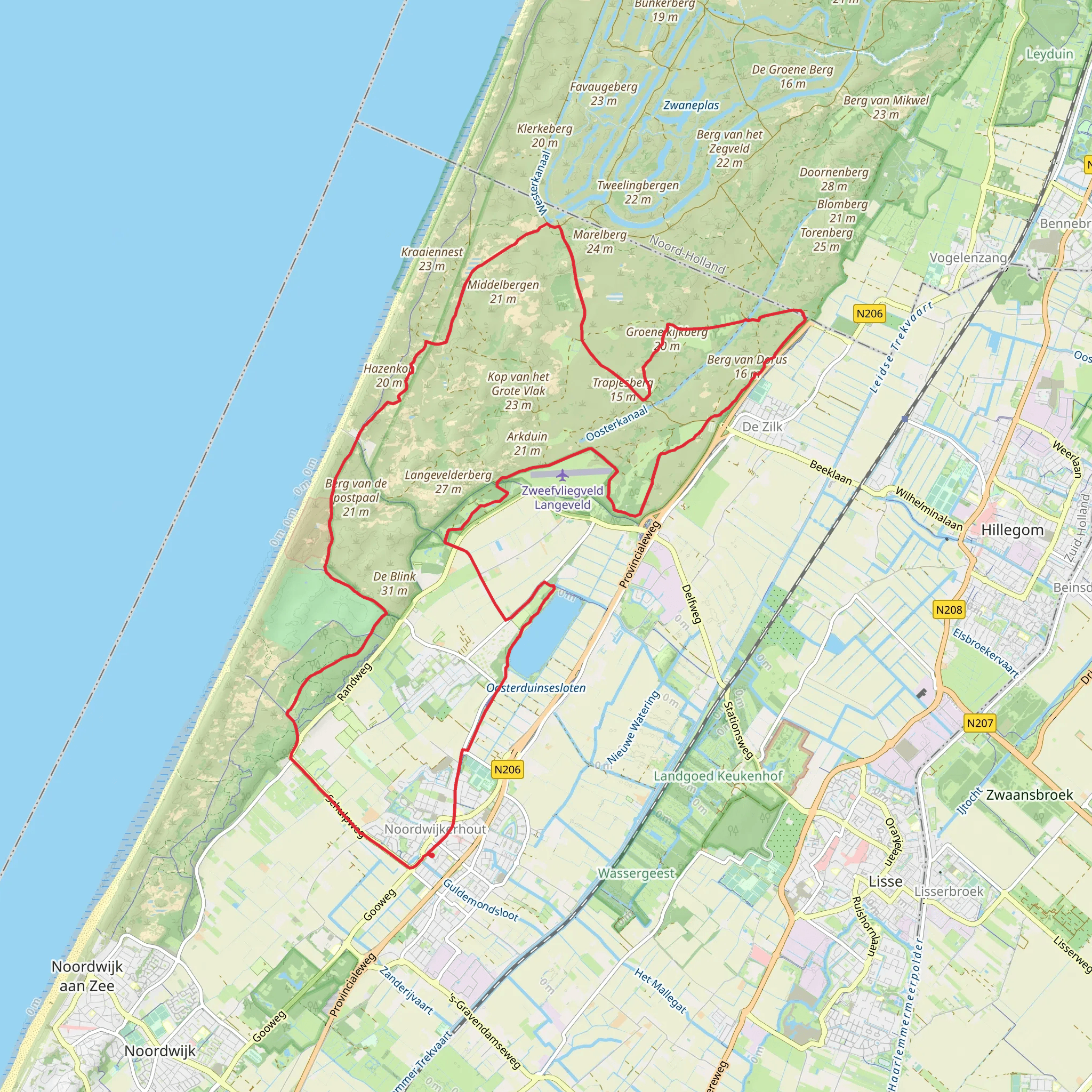 Vinkenburg, Zeeduinen, Paardenkerkhof and Oosterduinse Meer Loop mobile static map