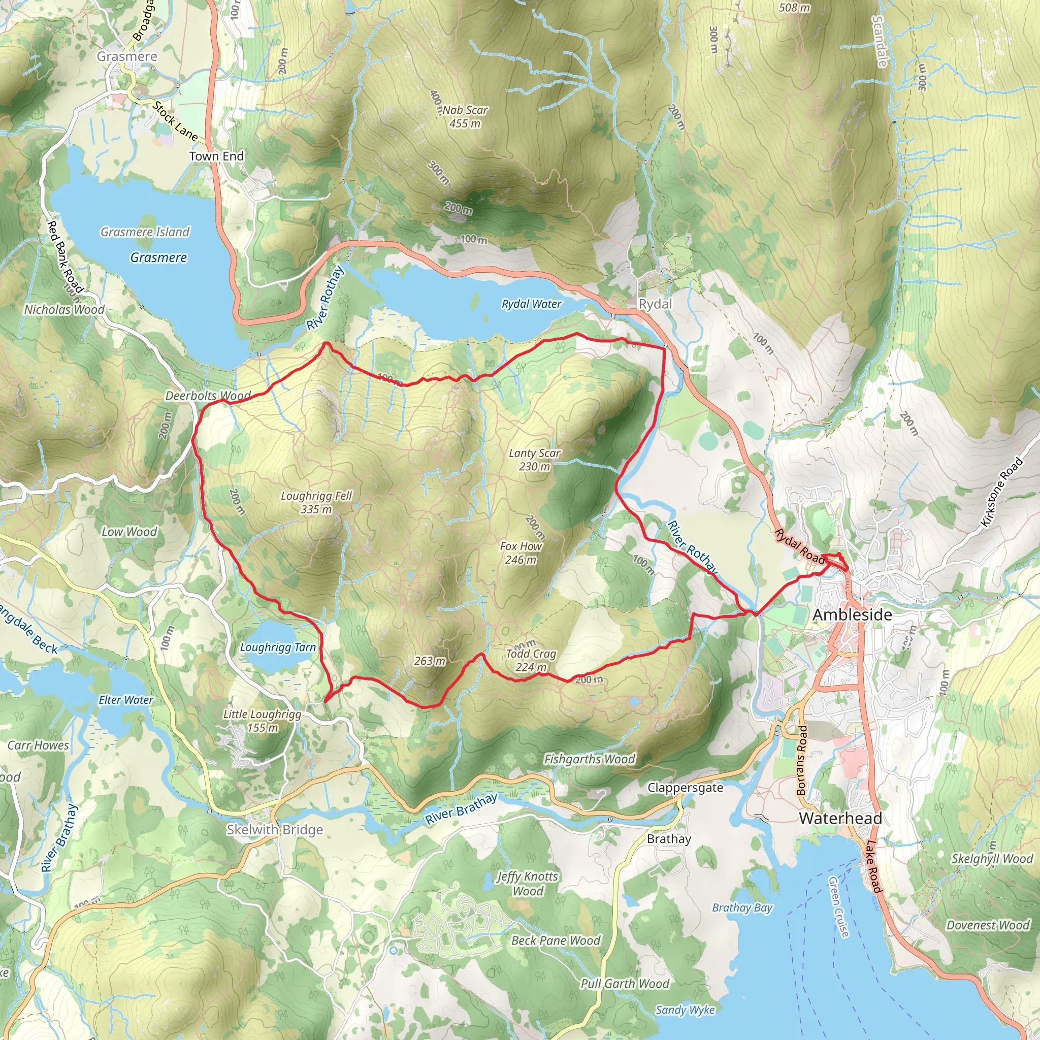 Loughrigg Fell and Rydal Cave Loop from Ambleside mobile static map