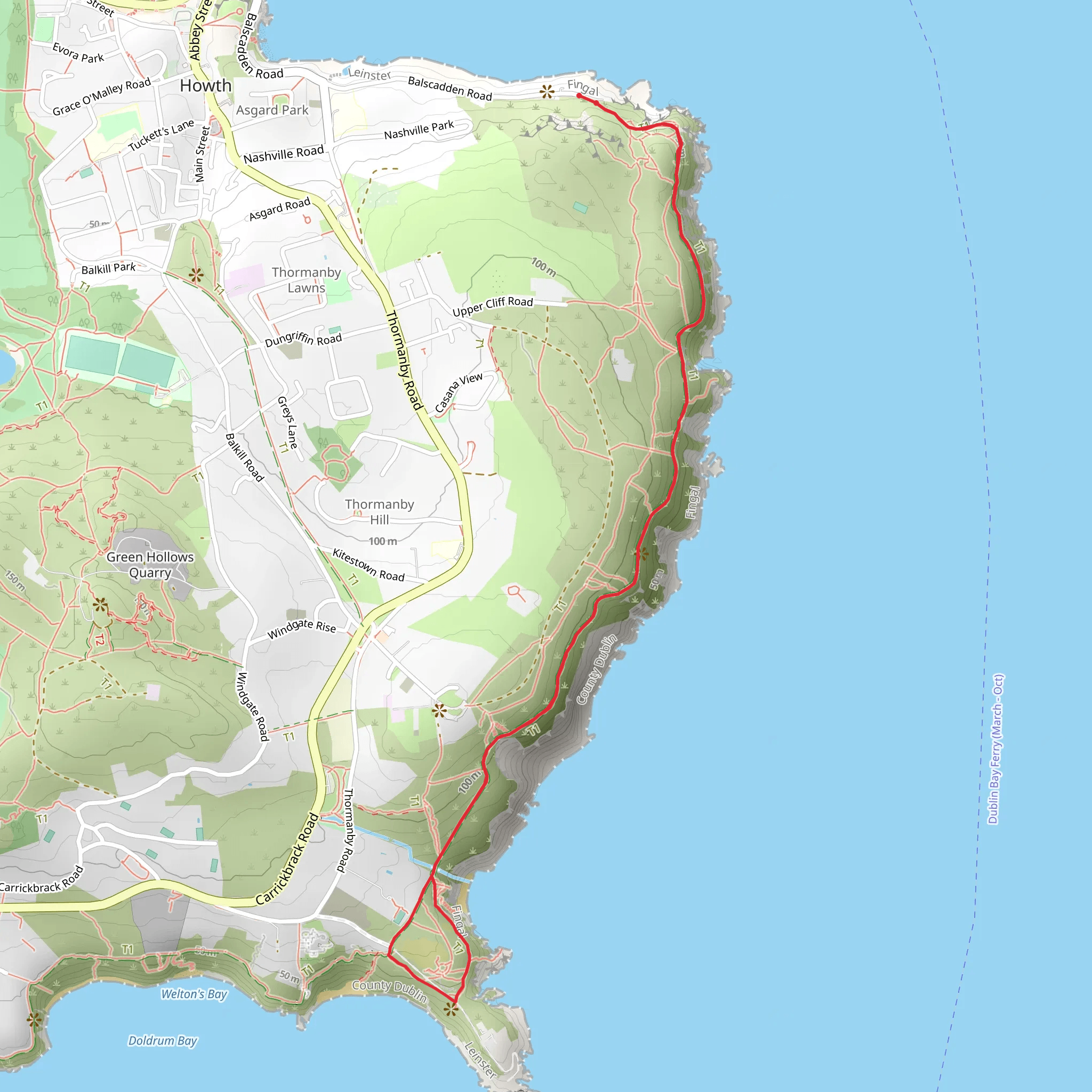Howth Cliff Walk mobile static map