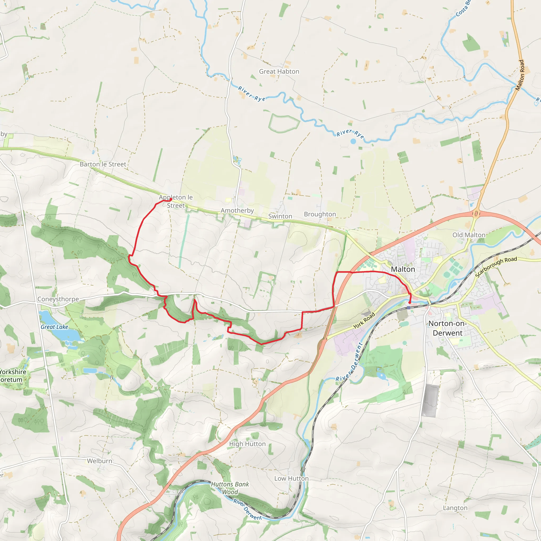 Appleton le Street to Malton Walk mobile static map