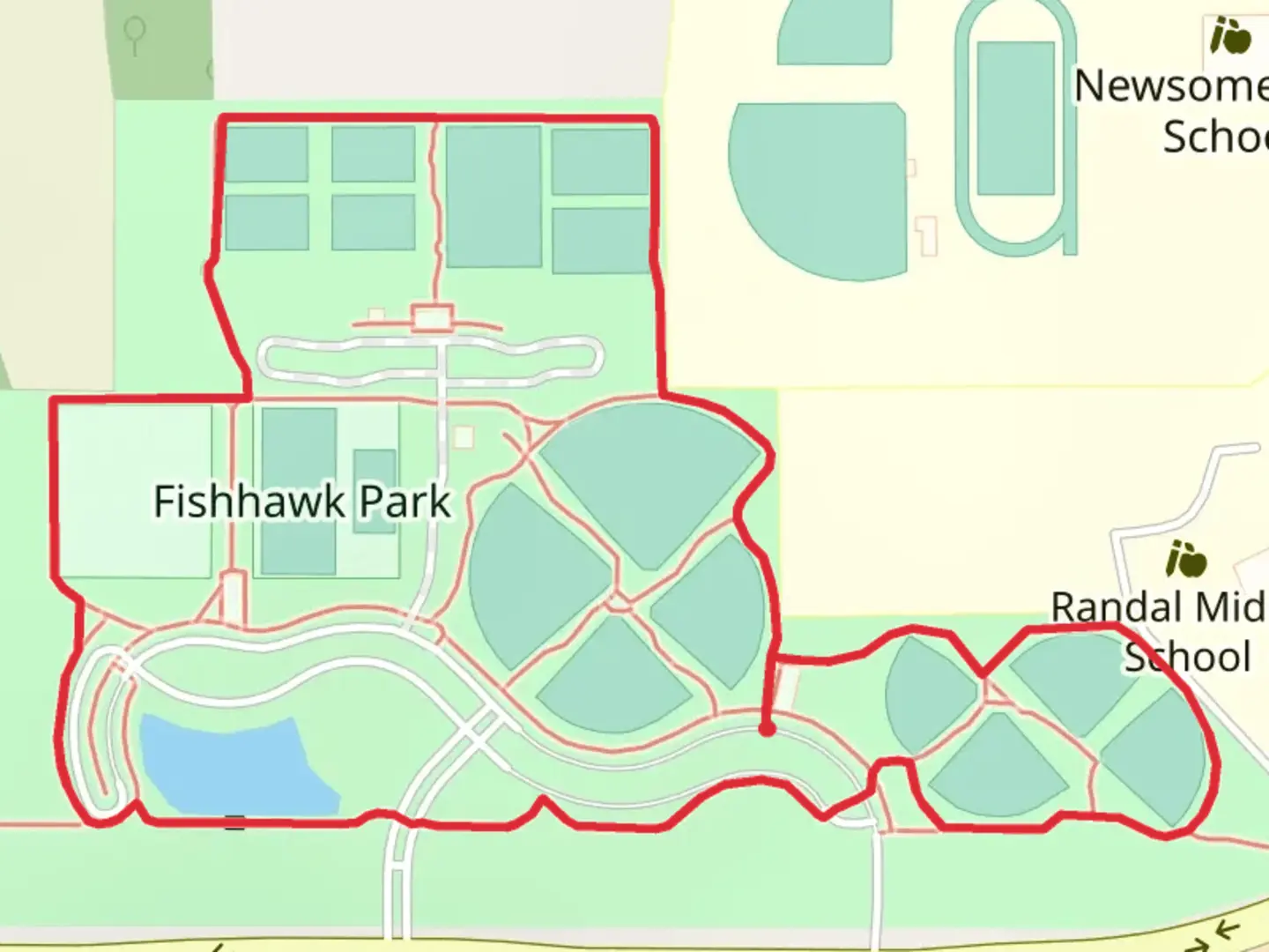 An image depicting the trail Fishhawk Park Loop and its surrounding area.
