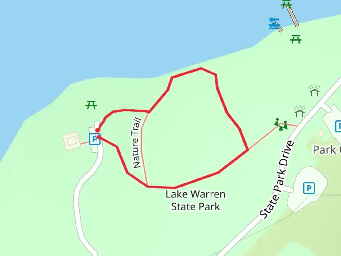 An image depicting the trail State Park Drive Loop and its surrounding area.