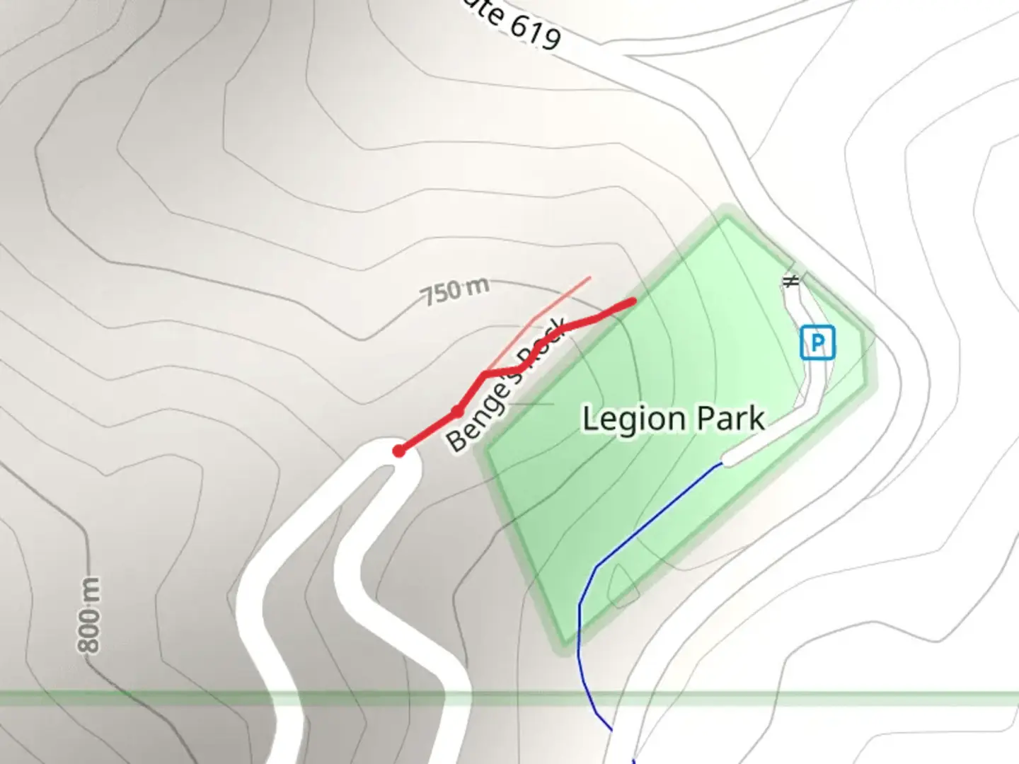 An image depicting the trail Benge's Rock and its surrounding area.