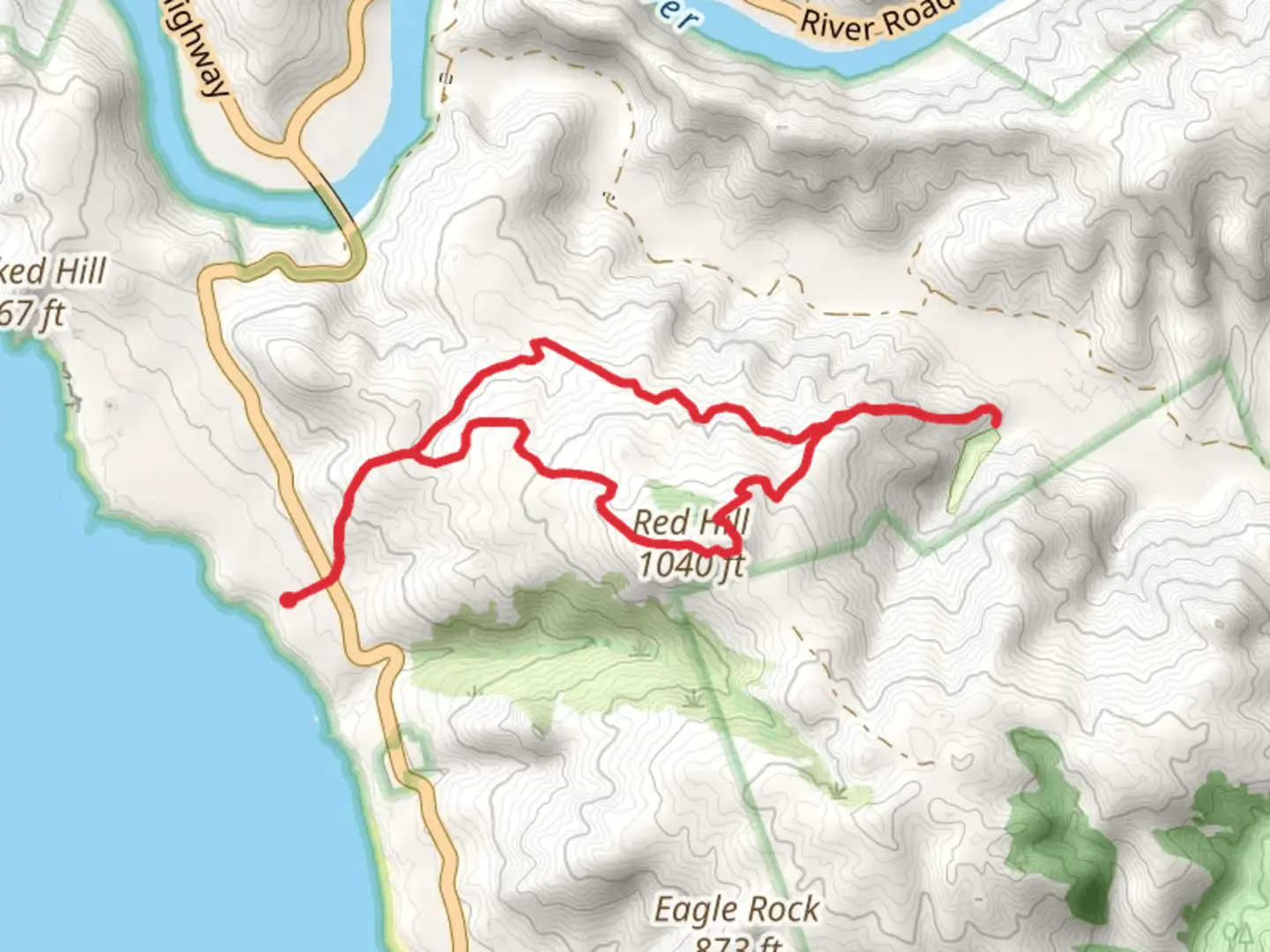 An image depicting the trail Red Hill and Pomo Canyon Loop Trail and its surrounding area.