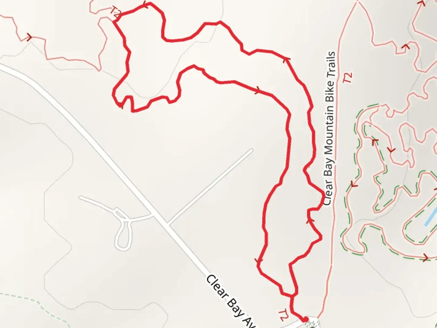 An image depicting the trail Clear Bay Trail - Green Loop and its surrounding area.