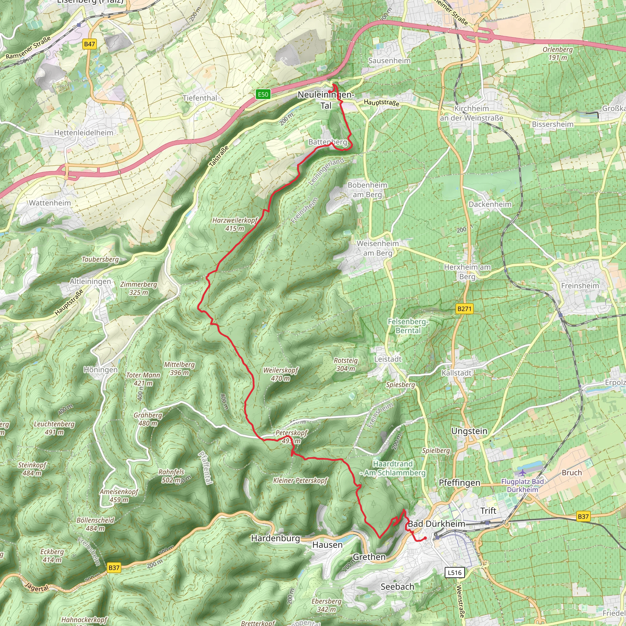 Bad Durkheim to Neuleningen Walk mobile static map