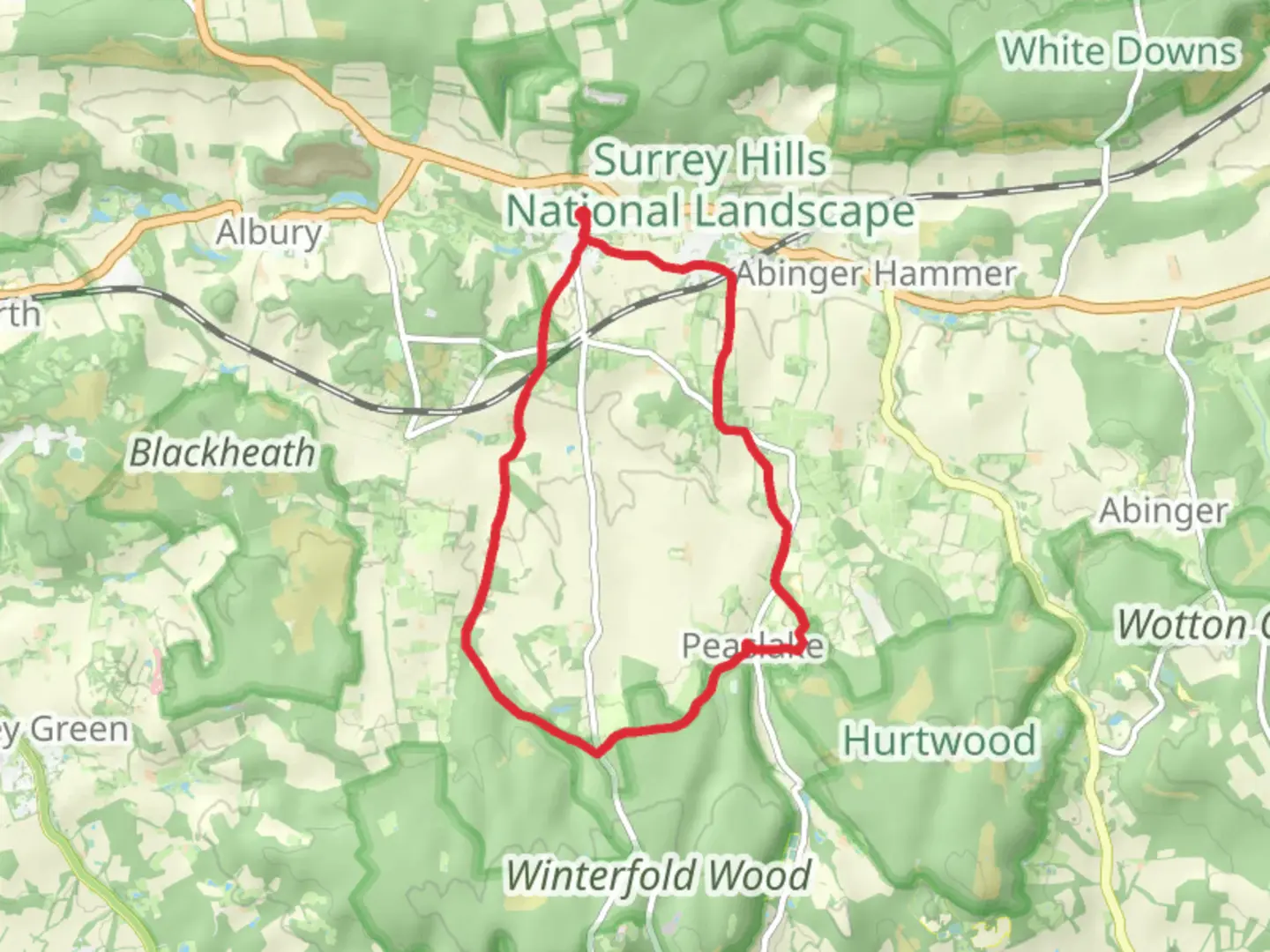 An image depicting the trail Peaslake and Shere Parish Millennium Trail and its surrounding area.