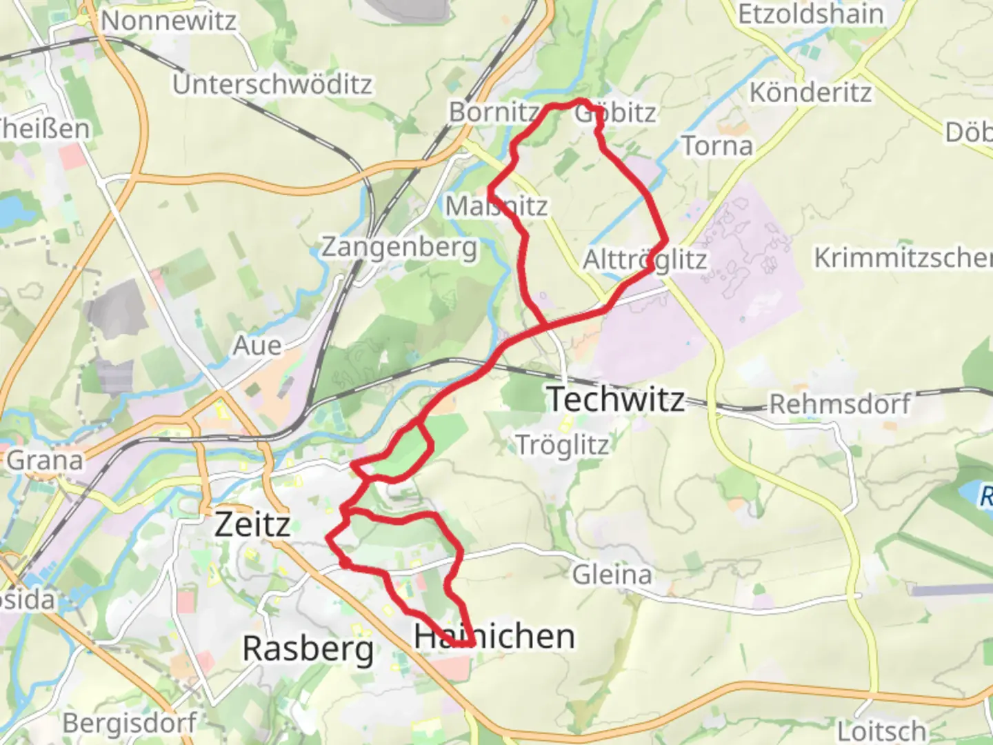 An image depicting the trail Zeitz and Mabnitz Loop and its surrounding area.