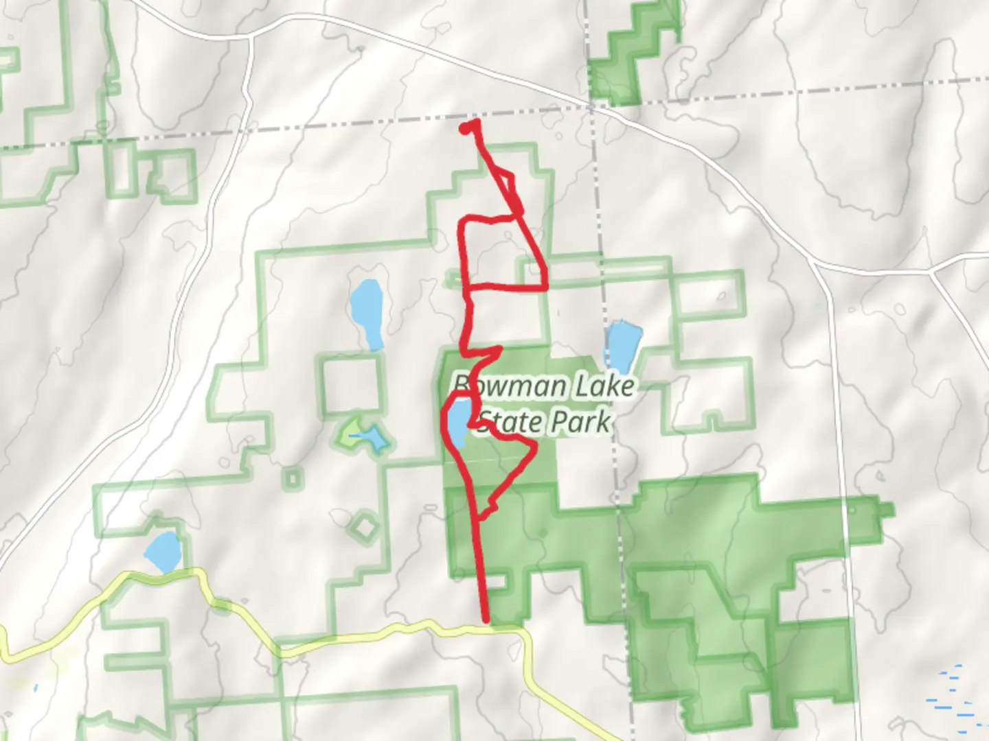An image depicting the trail Berry Hill and Bowman Lake Loop and its surrounding area.