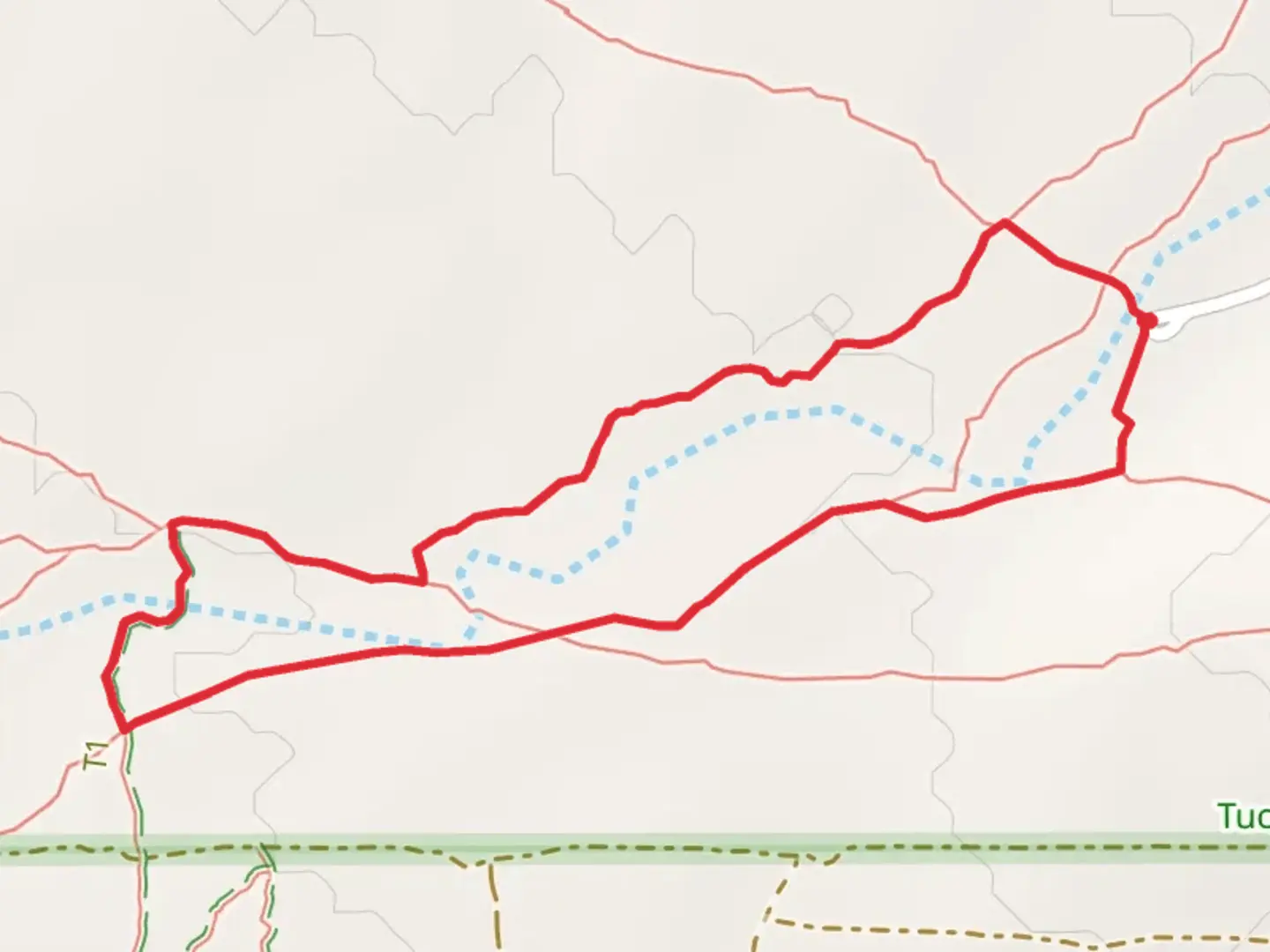 An image depicting the trail Caliche Flats, Prospector and Ironwood Loop Trail and its surrounding area.