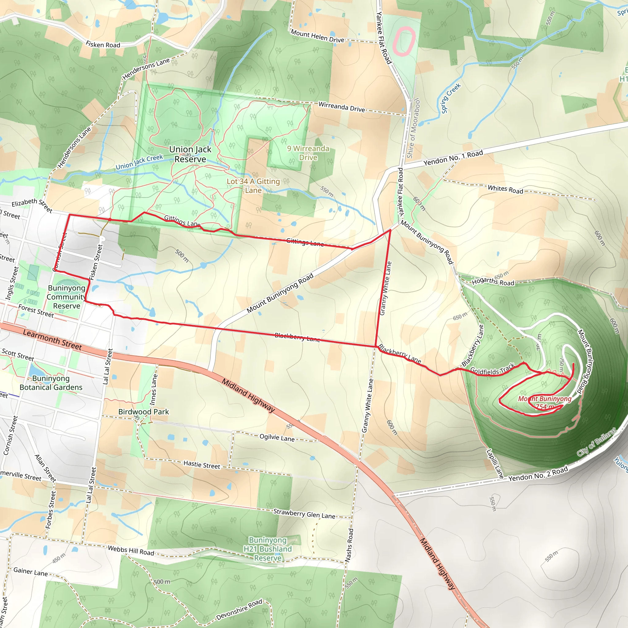 Mount Buninyong - Union Jack Reserve Trail mobile static map