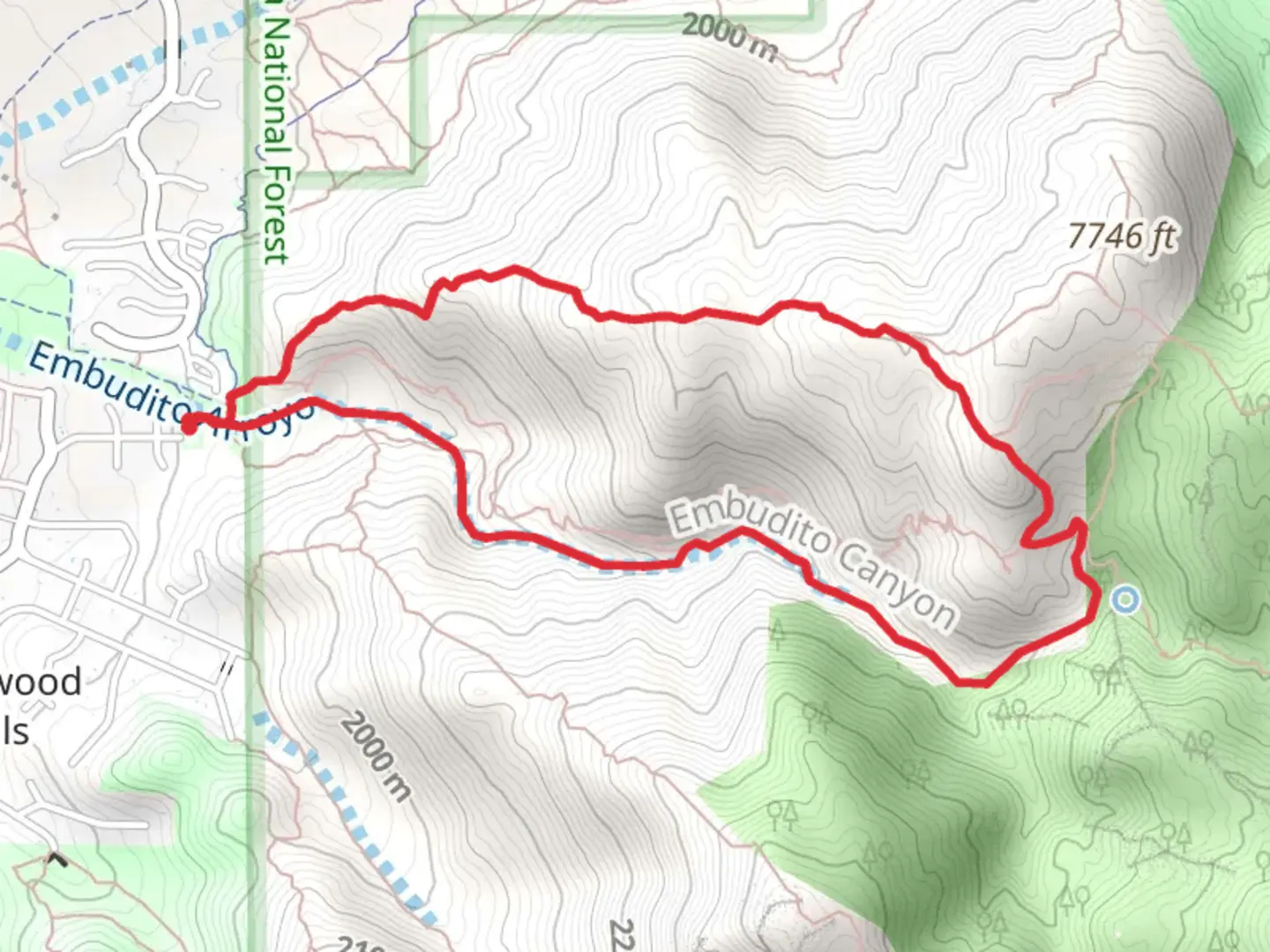 An image depicting the trail Oso Ridge and Embudito Canyon Loop Trail and its surrounding area.