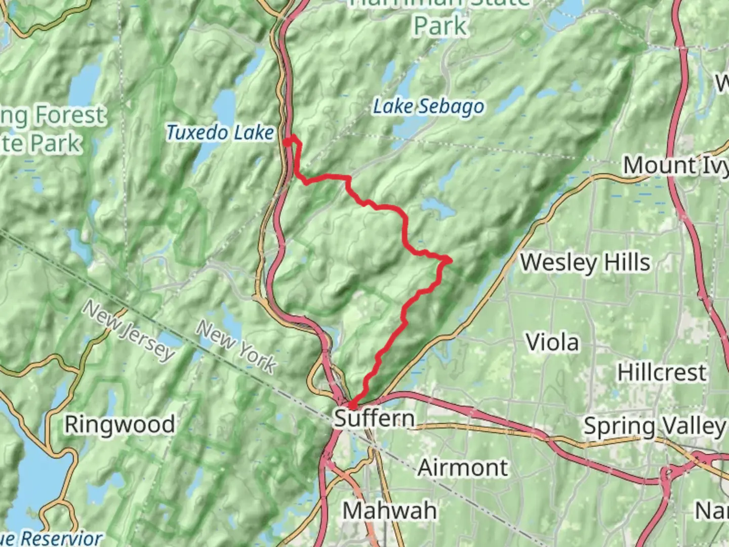 An image depicting the trail Suffern to Tuxedo via Suffern Bear Mountain Trail and its surrounding area.