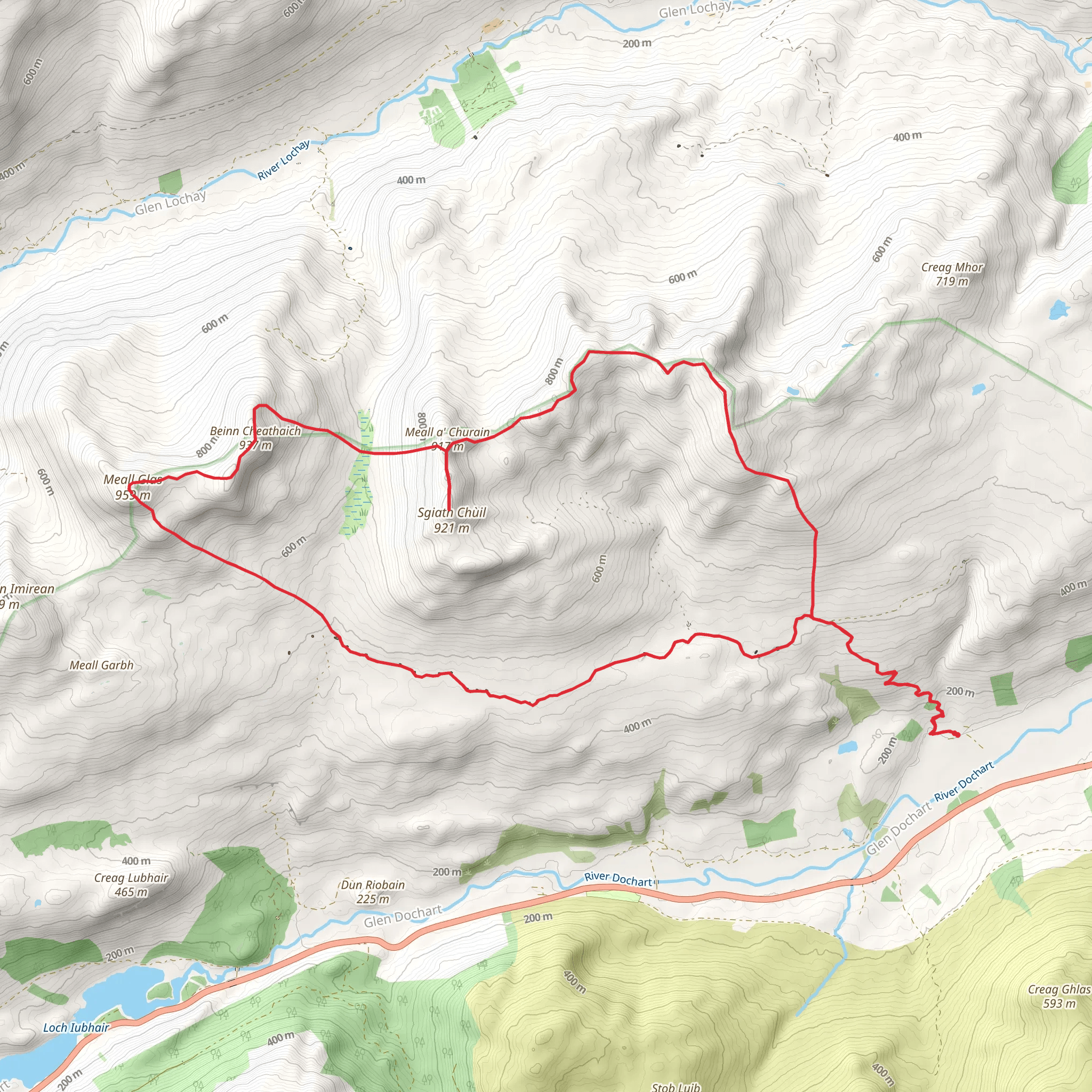 Meall Glas and Sgiath Chuil Loop from Auchlyne mobile static map