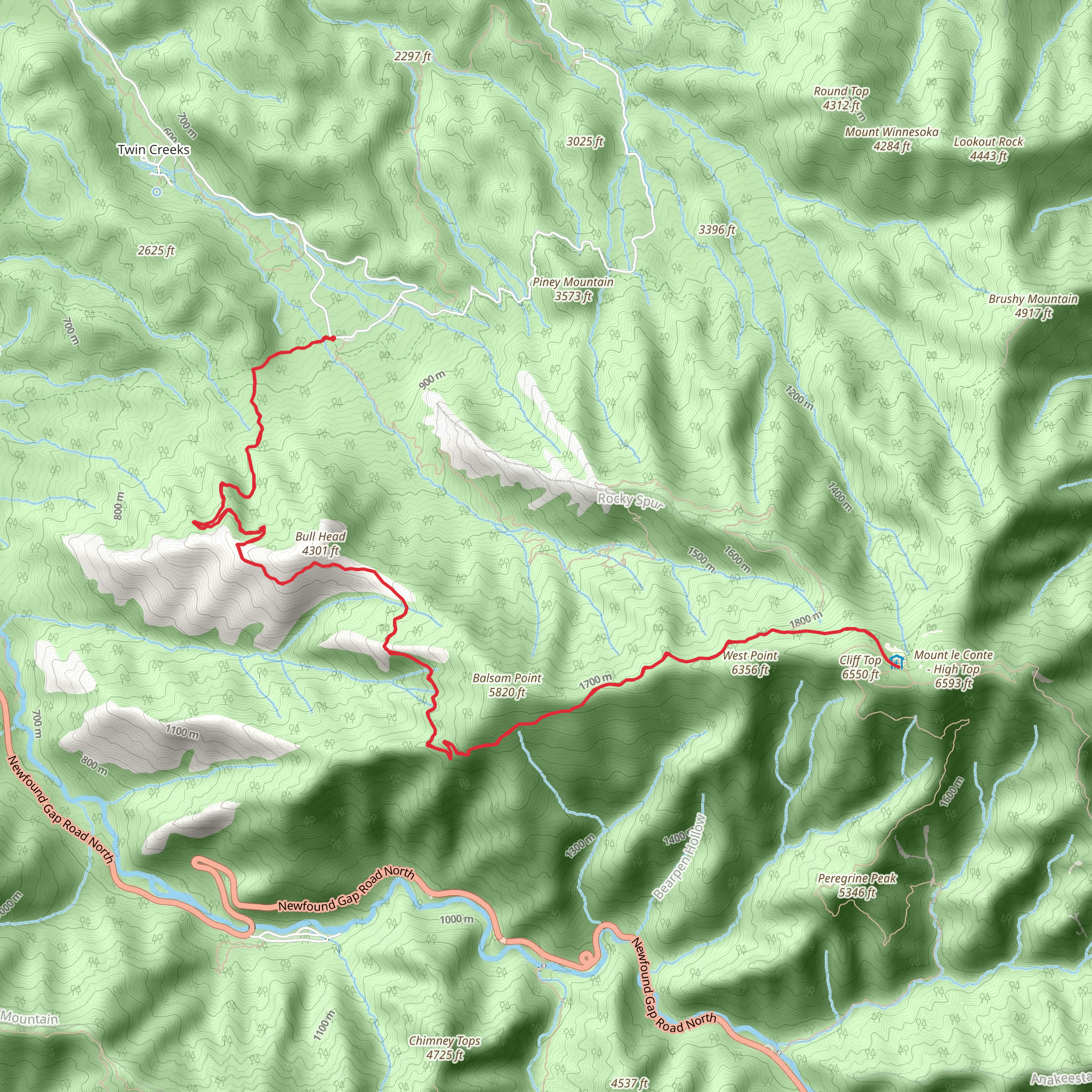 Bull Head Trail via Old Sugarlands Trail mobile static map