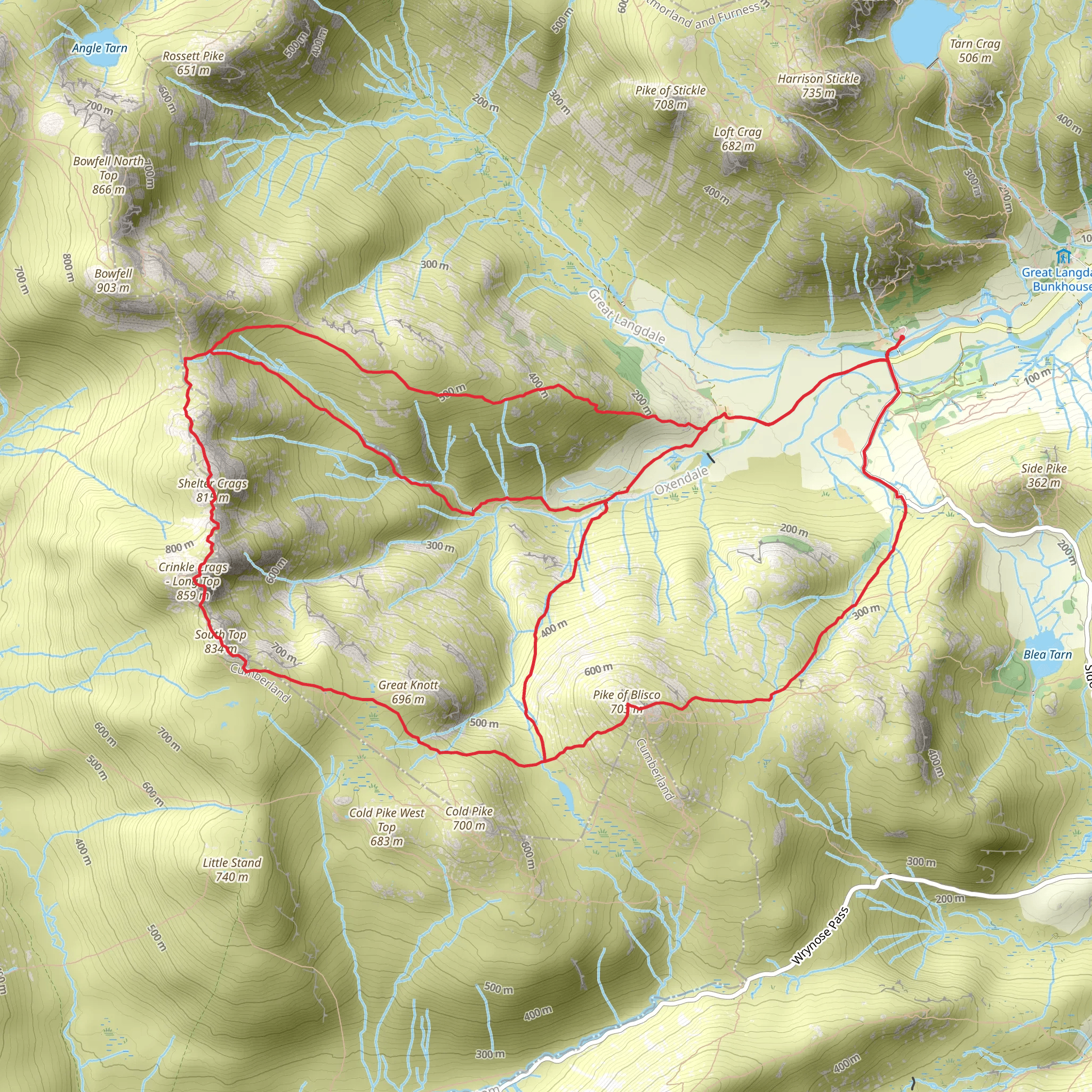 Pike o'Blisco and Long Top Loop mobile static map