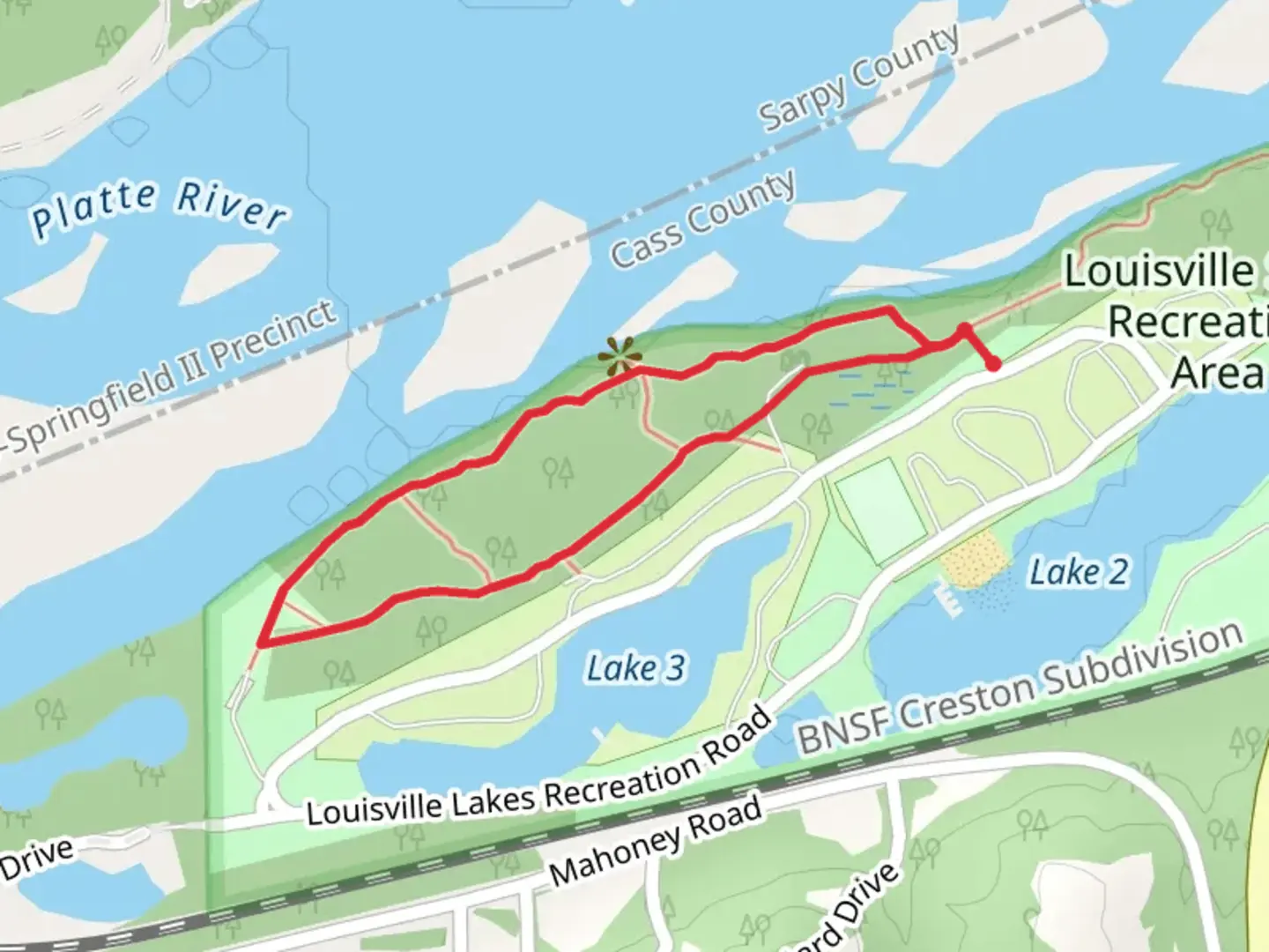 An image depicting the trail Platte River and AC Nelson Camping Area Loop and its surrounding area.
