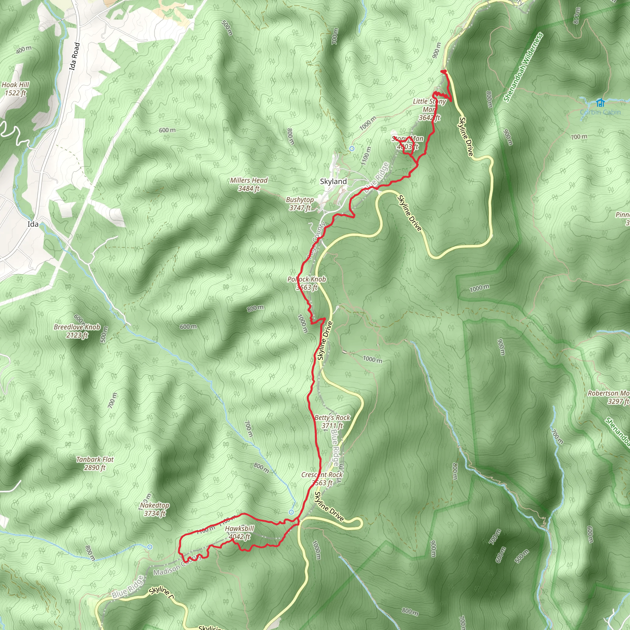 Appalachian Trail, Stony Man and Hawksbill Loop mobile static map