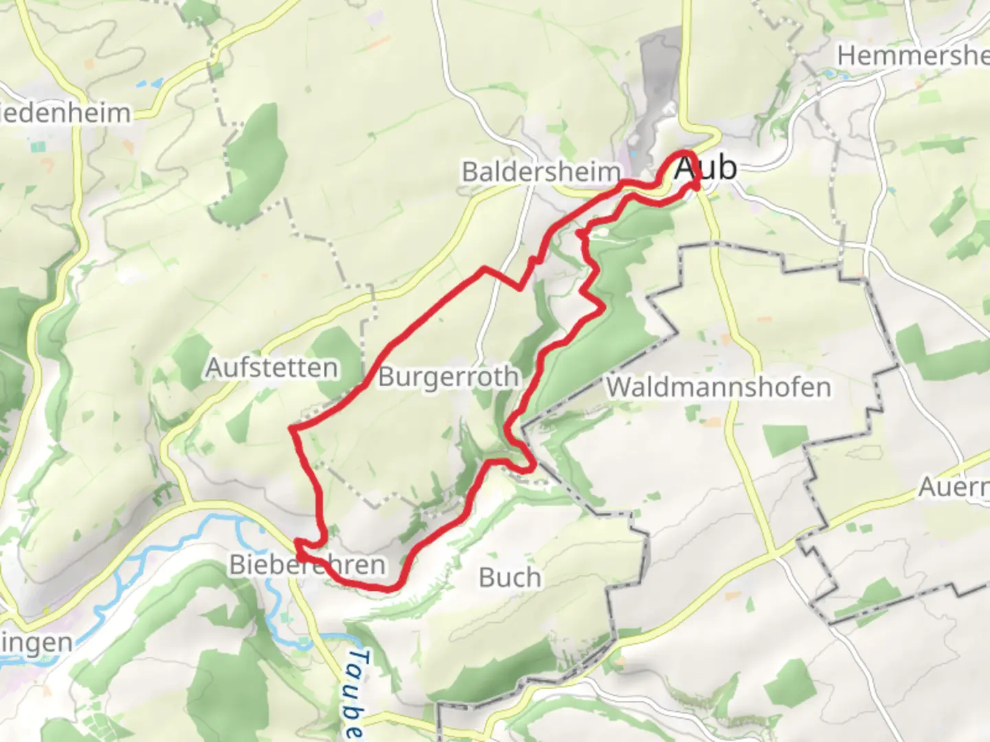 An image depicting the trail Bieberehren and Ruine Reichelsburg Loop and its surrounding area.