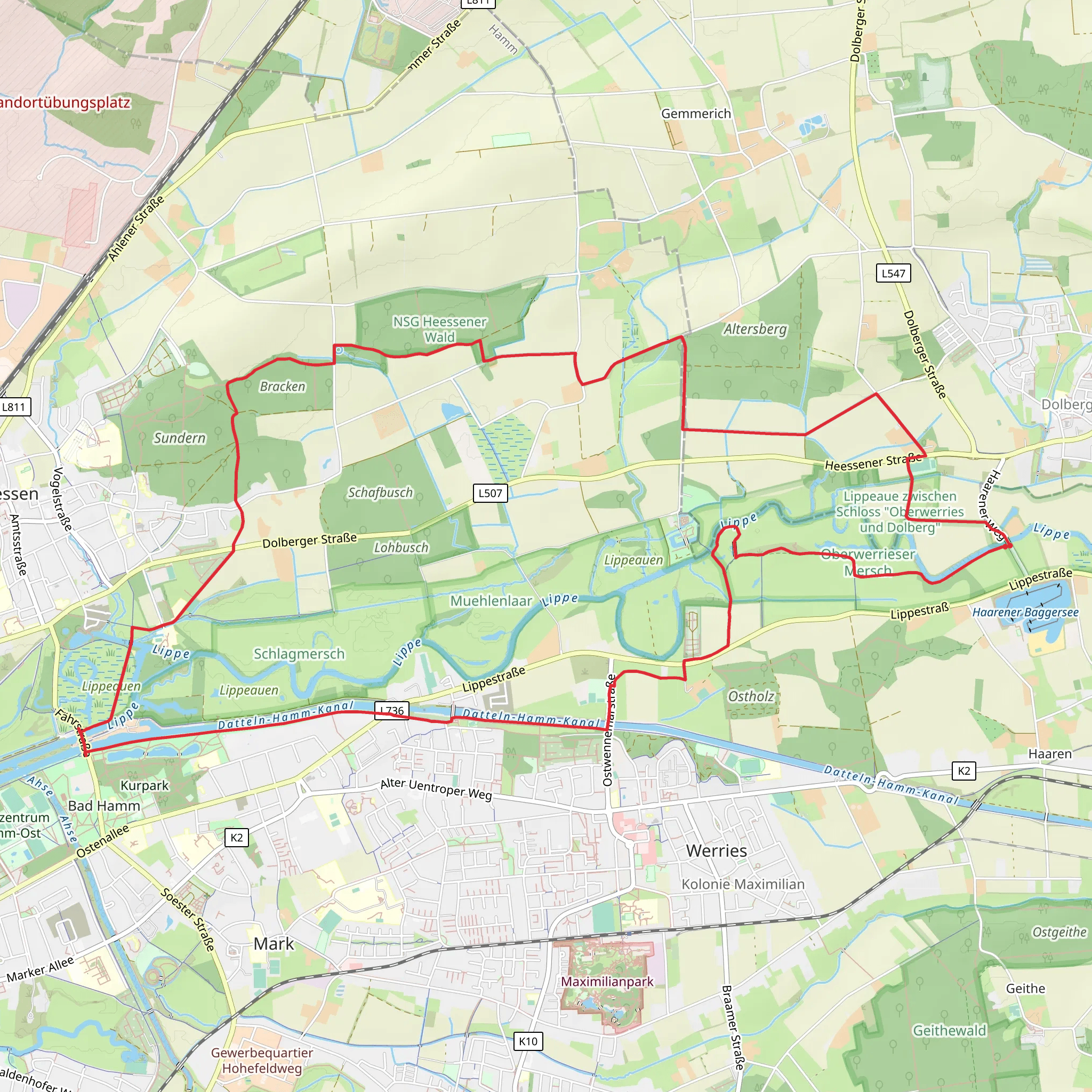 Oberwerrieser Mersch and Schloss Heessen Loop mobile static map