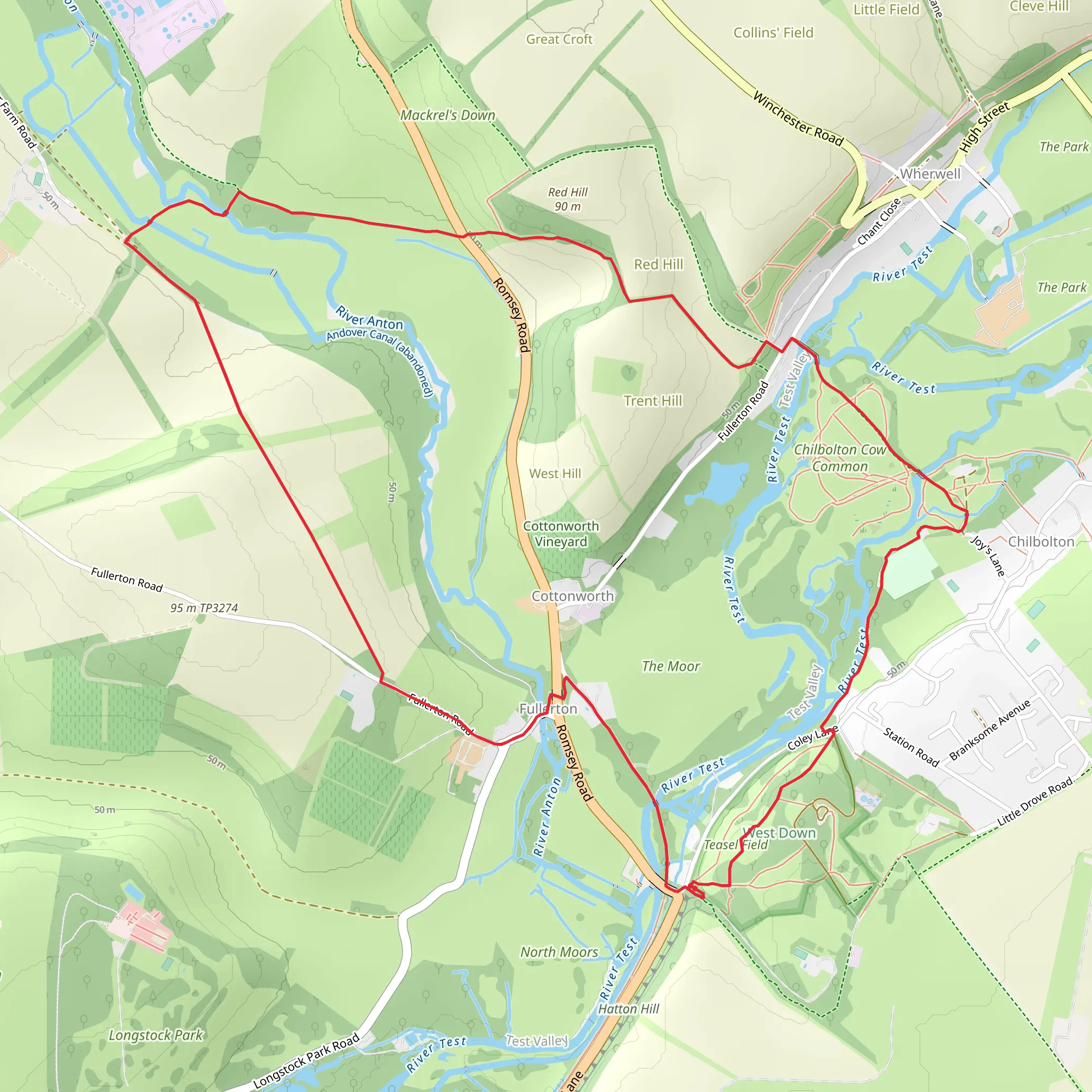 Fullerton Circular Walk via River Test mobile static map