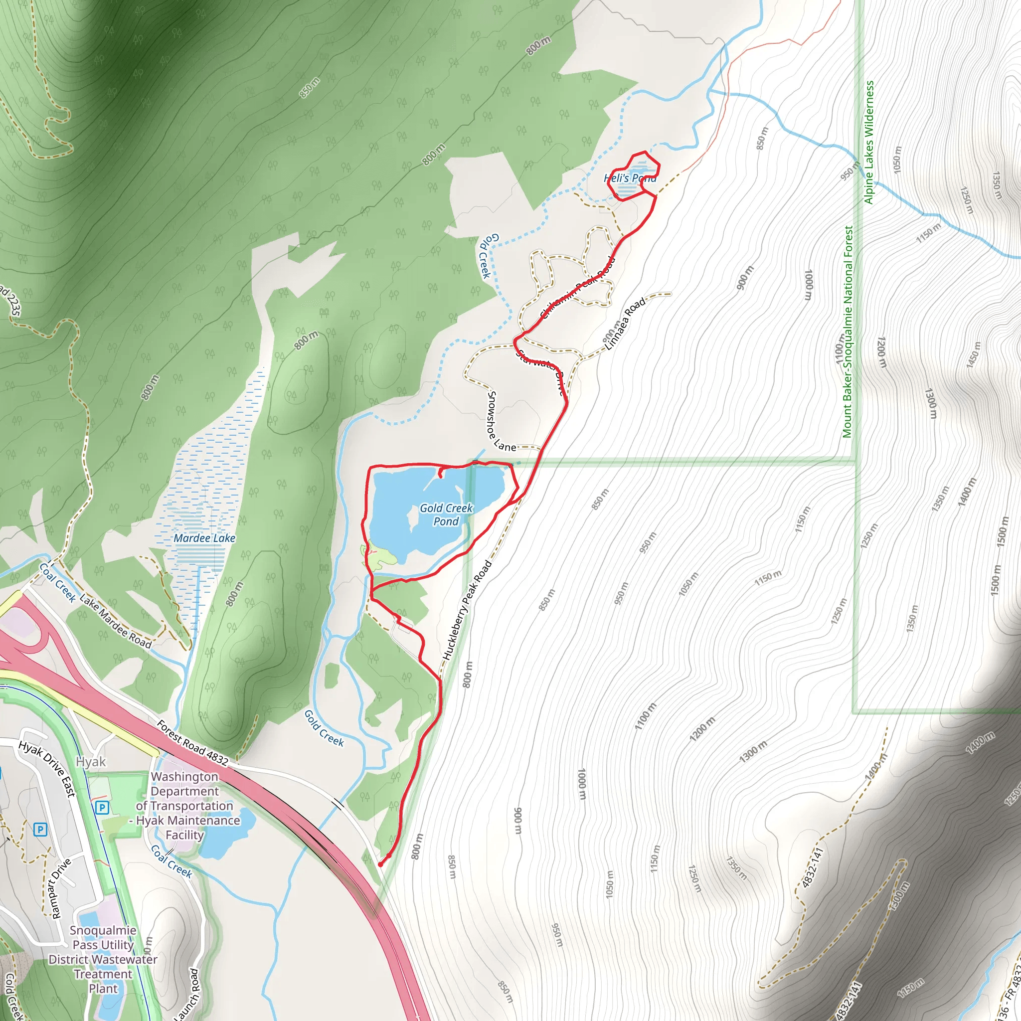 Gold Creek Pond and Heli's Pond Loop Trail mobile static map