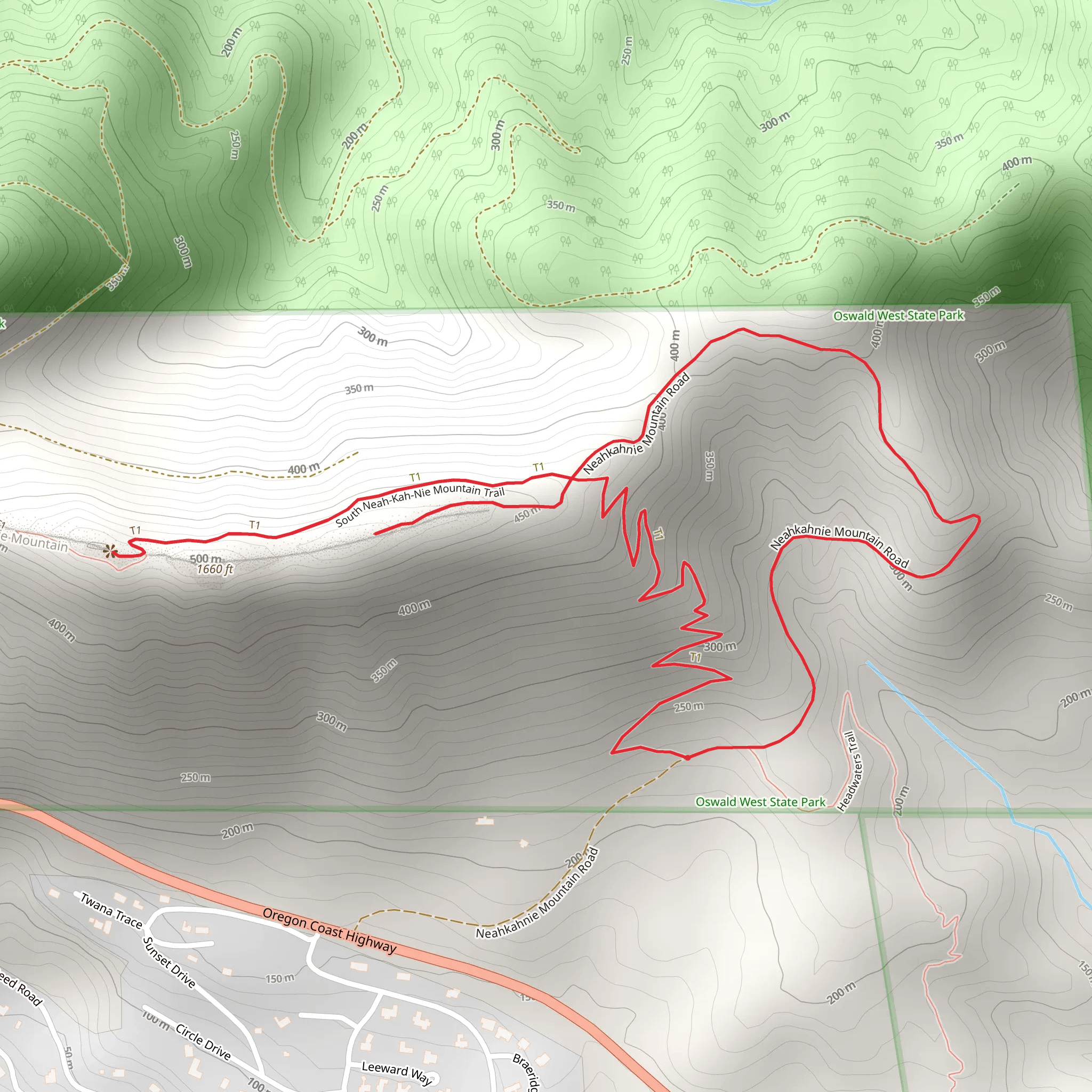 South Neah-Kah-Nie Mountain Trail via Neahkahnie Mountain Road mobile static map