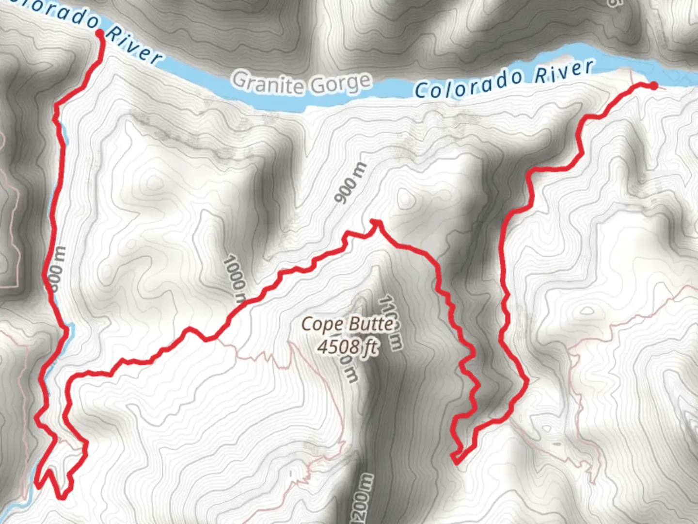 An image depicting the trail Hermit Creek Trail, West Tonto Trail and Monument Creek Trail and its surrounding area.