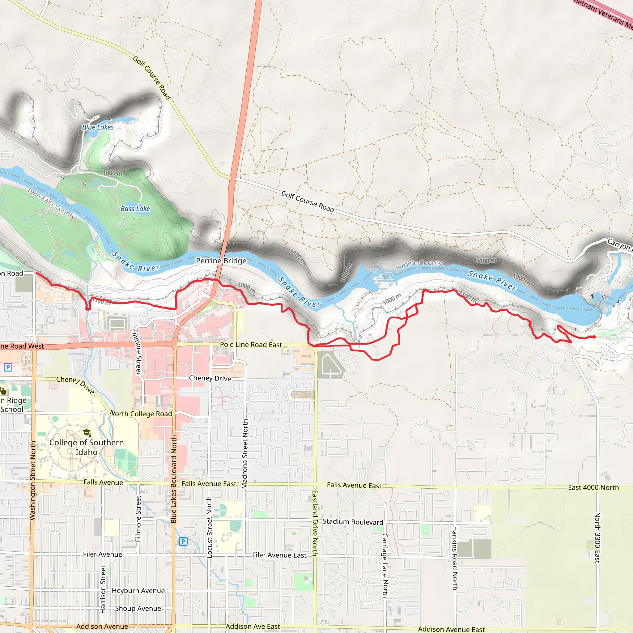Canyon Rim Trail from Shoshone Falls mobile static map
