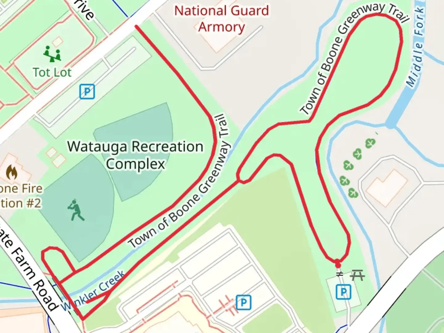 An image depicting the trail Town of Boone Greenway Loop Trail and its surrounding area.