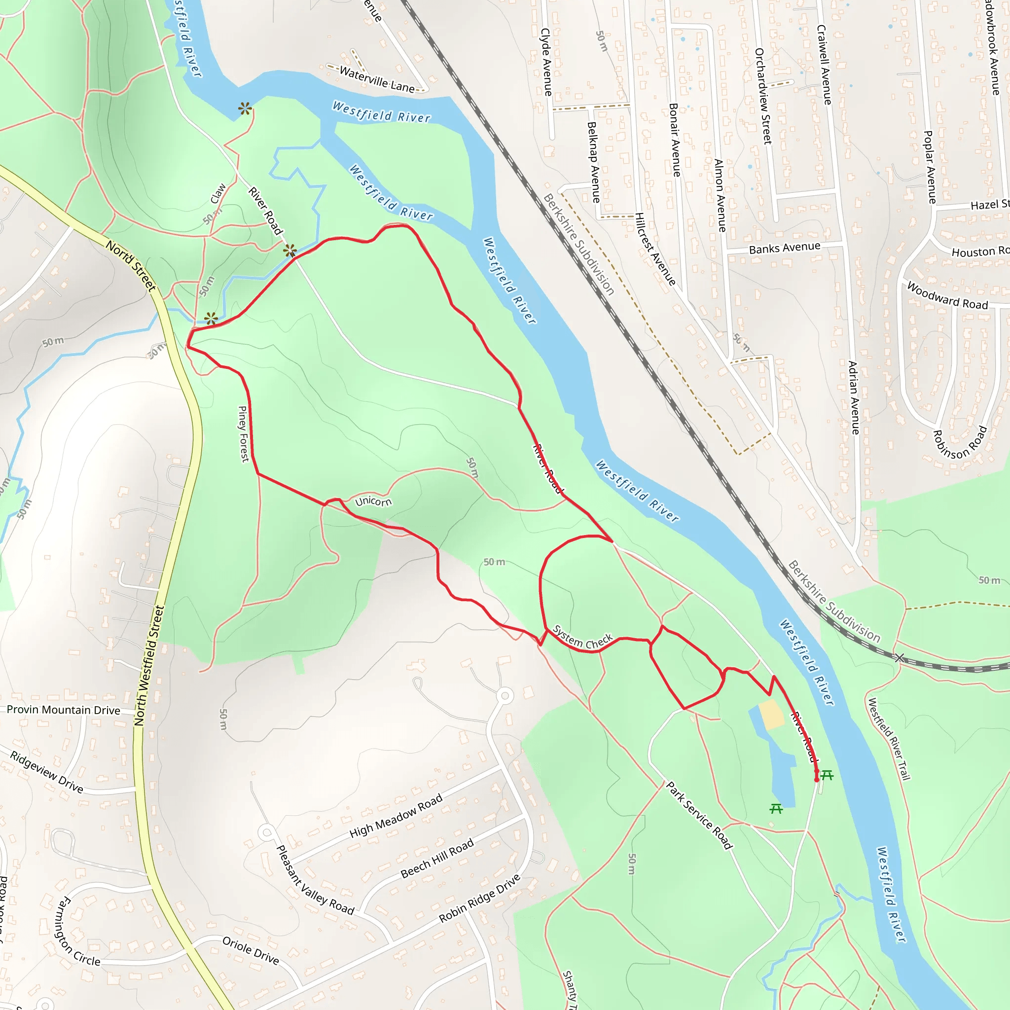 Westfield River and Piney Forest Loop mobile static map