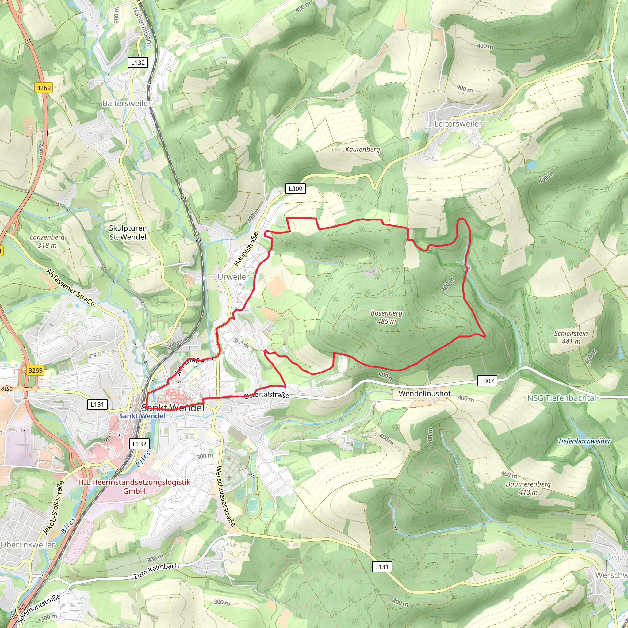 Sankt Wendel and Bergmannsquelle Loop mobile static map
