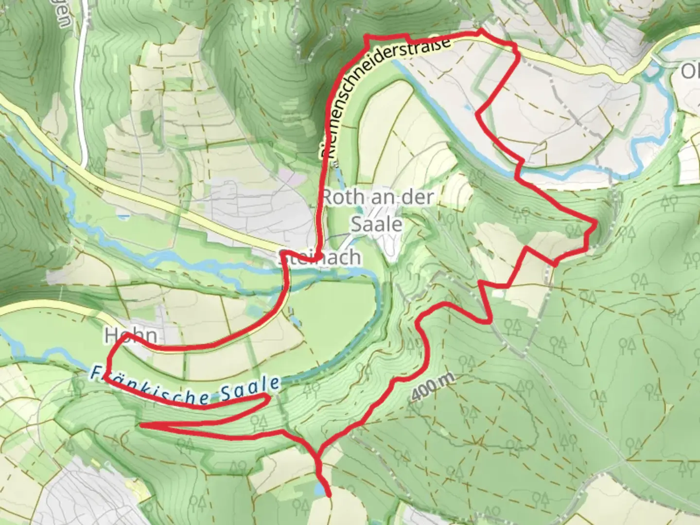 An image depicting the trail Steinach, Nickersfelden, Ruine Steineck and Windseller See Loop and its surrounding area.