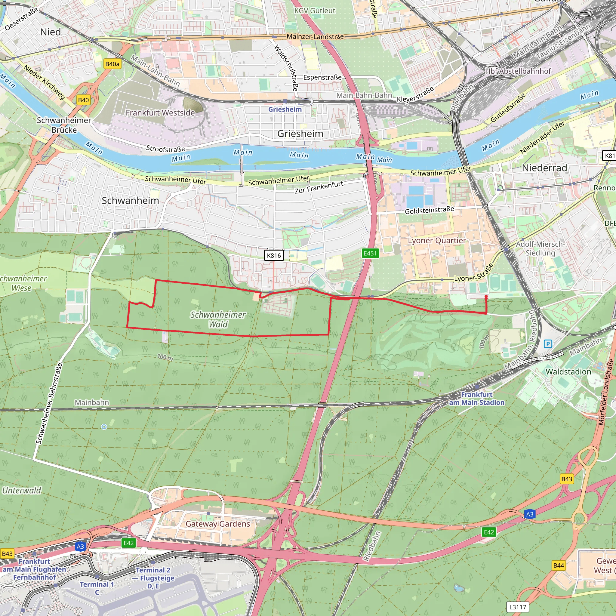 Grüngürtel Wanderweg and Langschneise Loop mobile static map