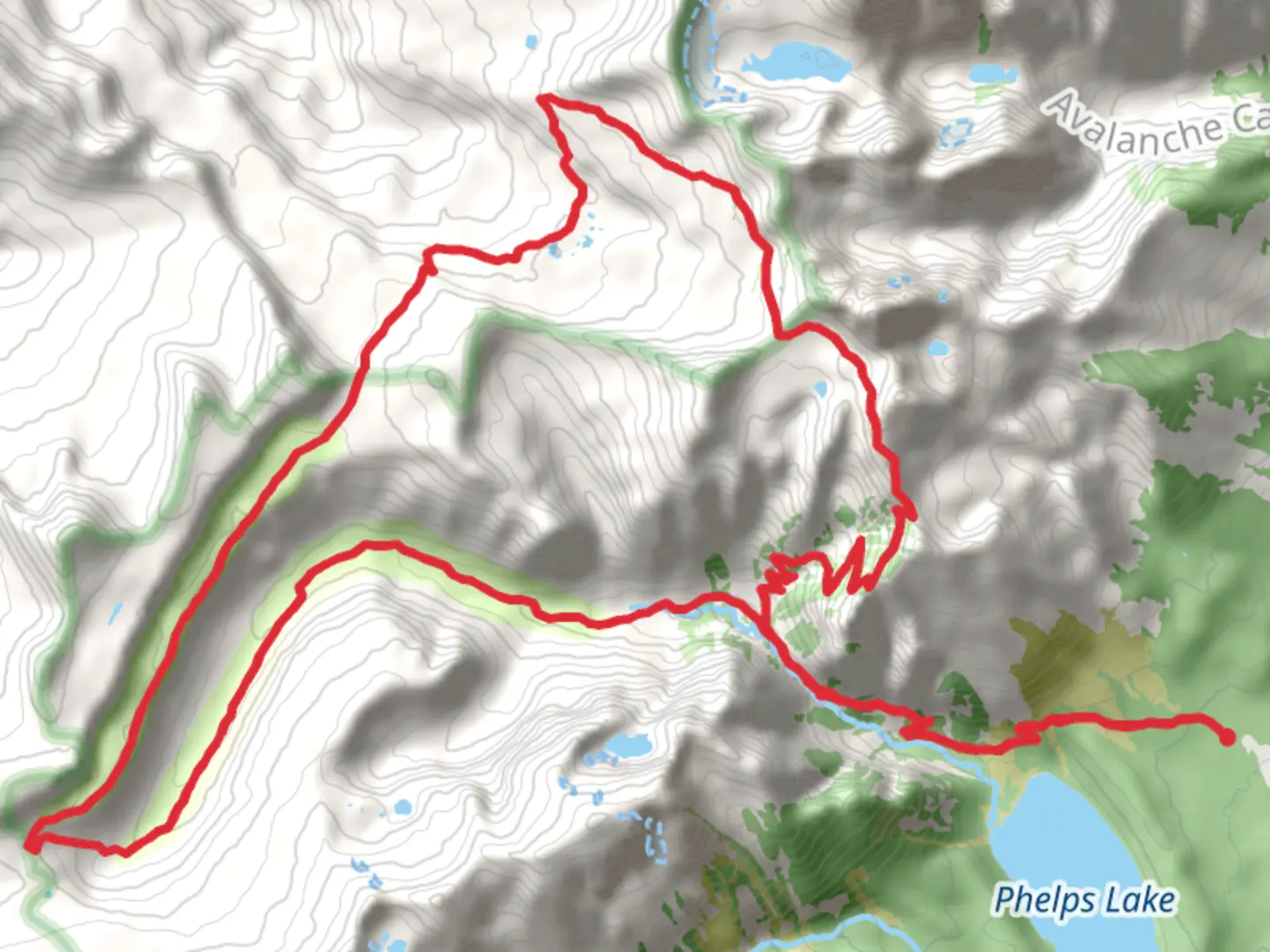 An image depicting the trail Teton Crest Trail and Alaska Basin Trail and its surrounding area.