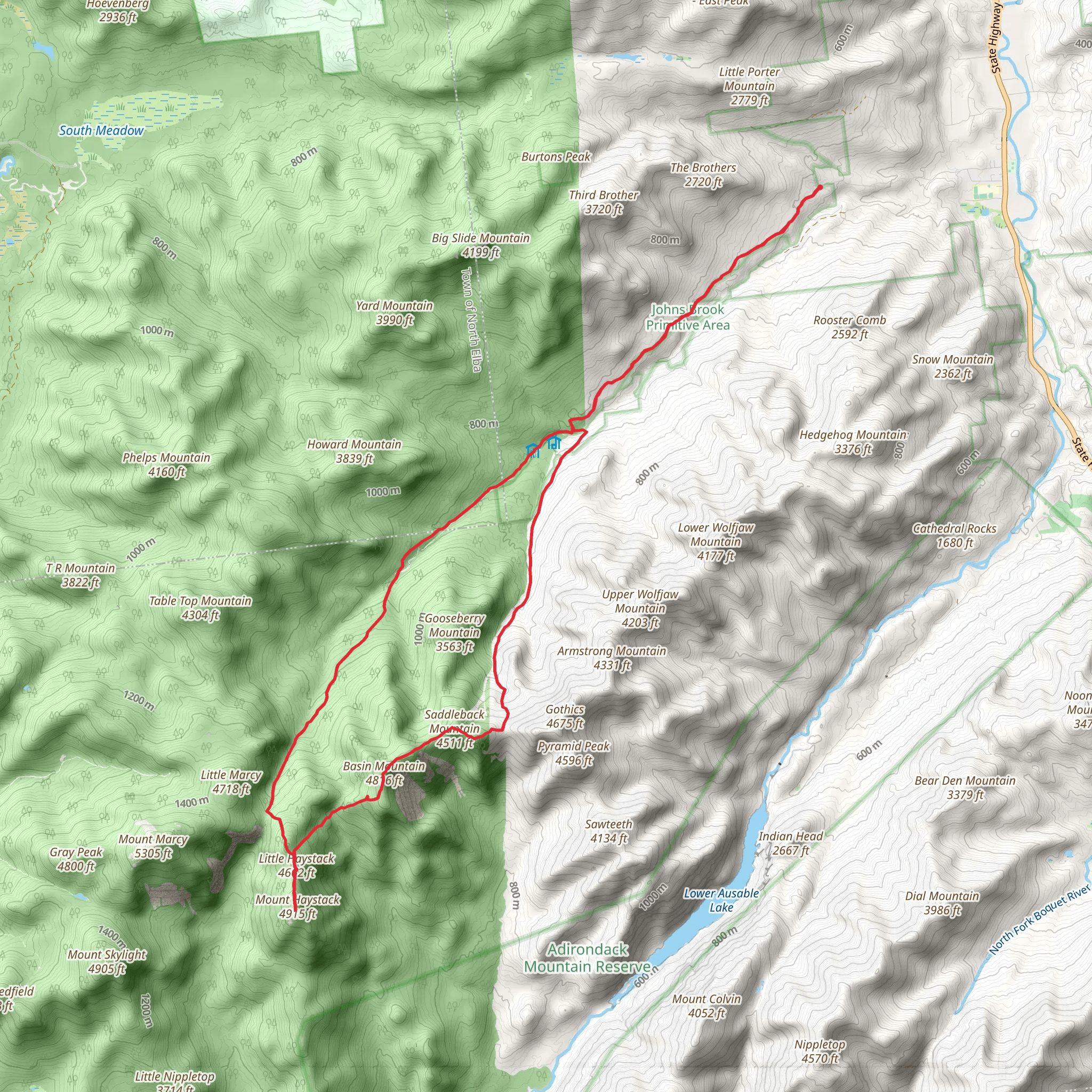 Bushnell Falls and Gooseberry Mountain via Mount Haystack mobile static map