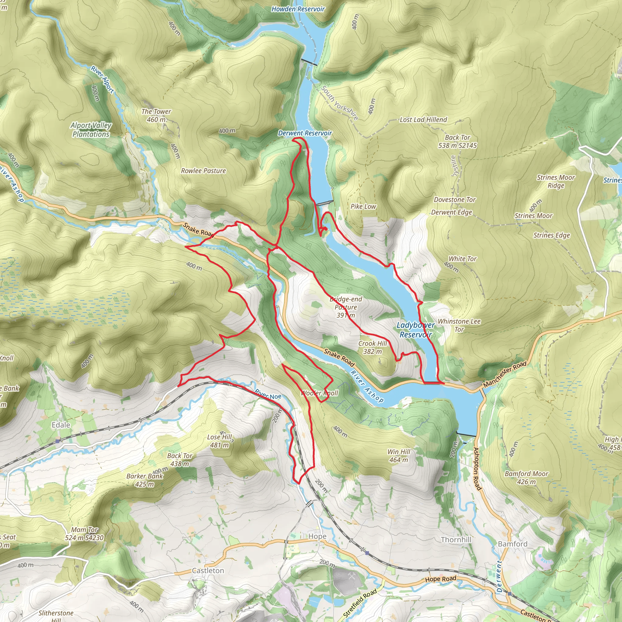 Wooler Knoll, Haggwater Bridge, Derwent Reservoir and Ladybower Reservoir mobile static map