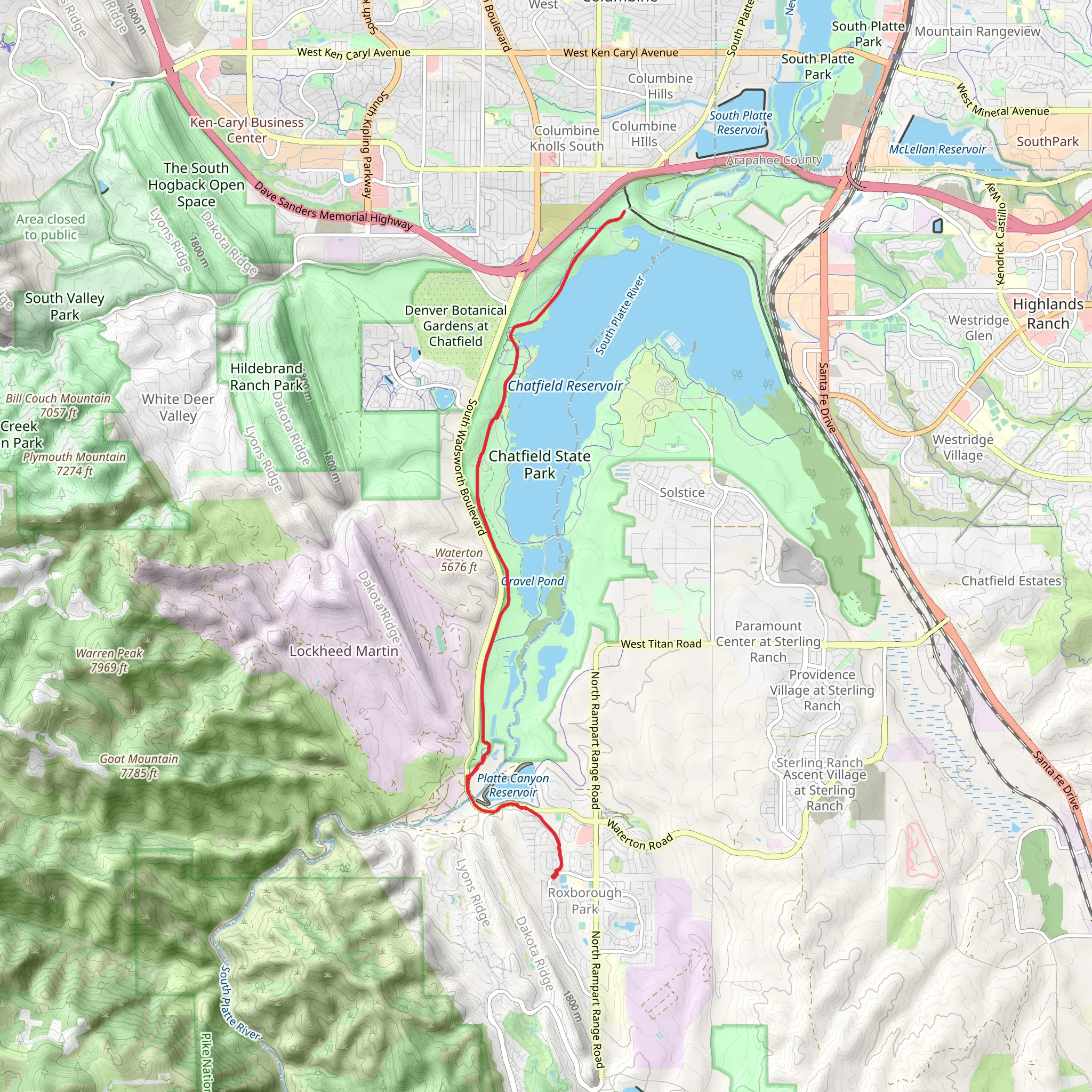 Platte Canyon Reservoir to Chatfield Reservoir mobile static map