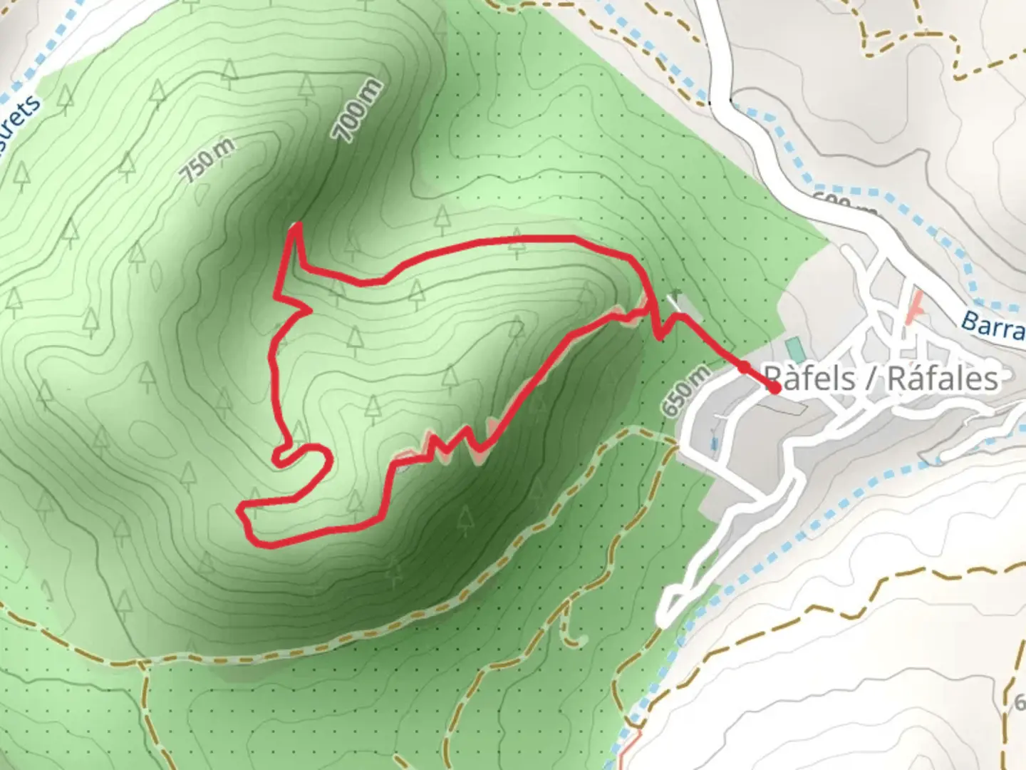 An image depicting the trail Ráfales - Hermitage of San Rafael PR TE 160a and its surrounding area.