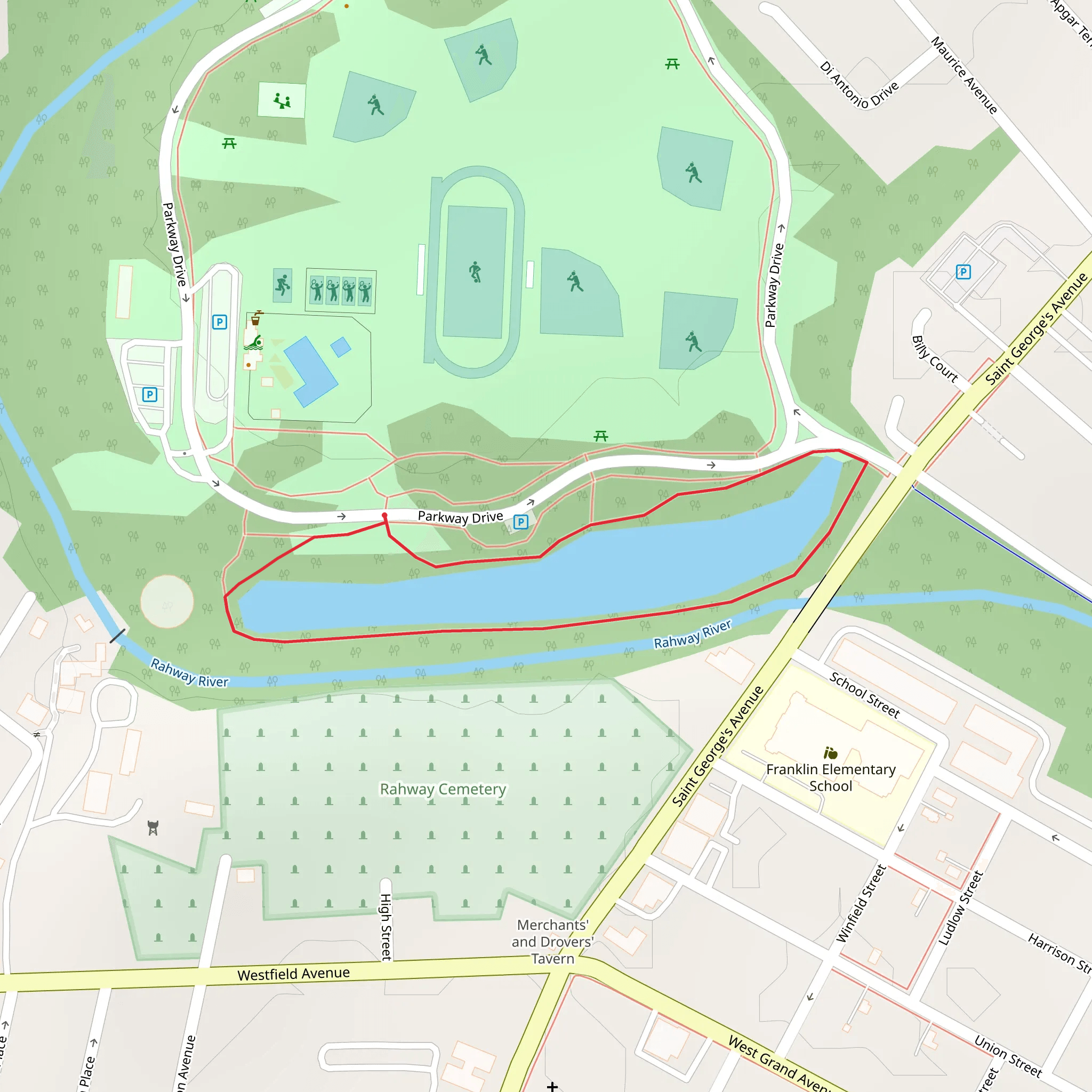 Parkway Drive Loop via Rahway River mobile static map