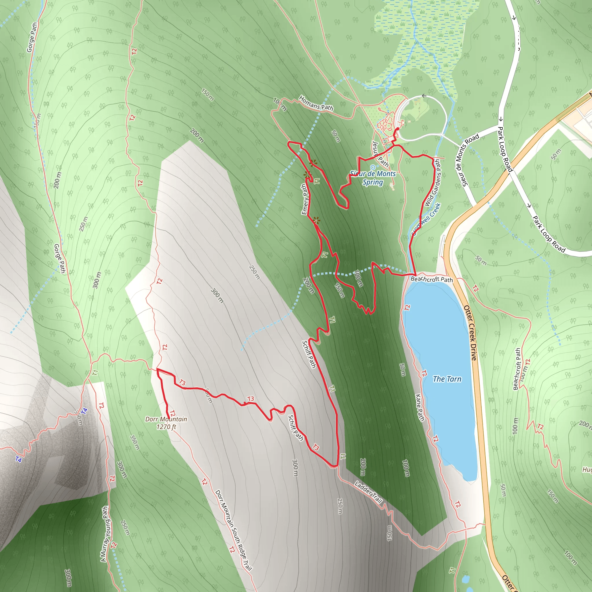 Dorr Mountain trail via Wild Gardens Path mobile static map