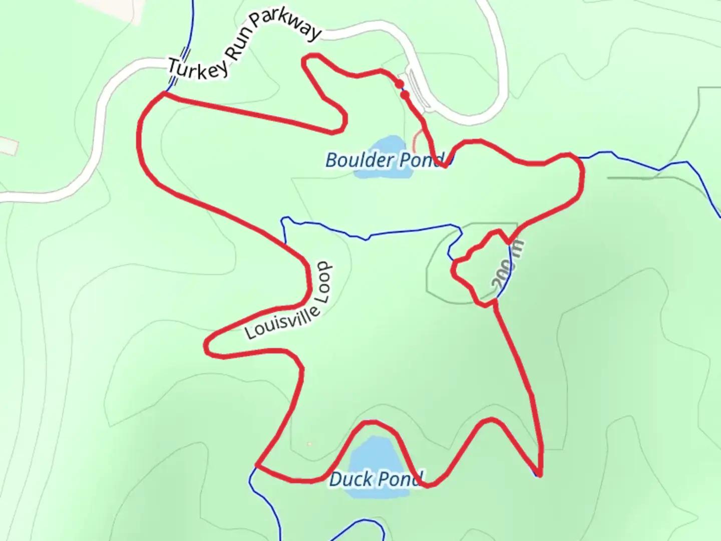 An image depicting the trail Louisville and Duck Pond Loop and its surrounding area.