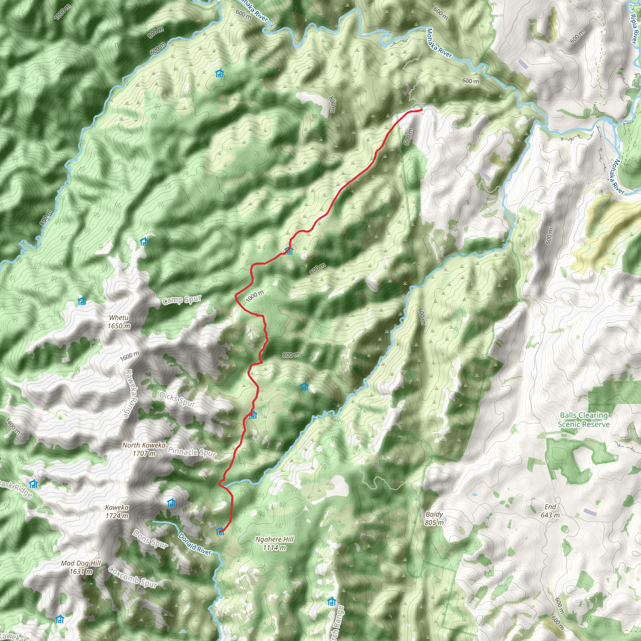 Makahu Road to Middle Hill Hut to Kaweka Flats to Makahu Saddle mobile static map