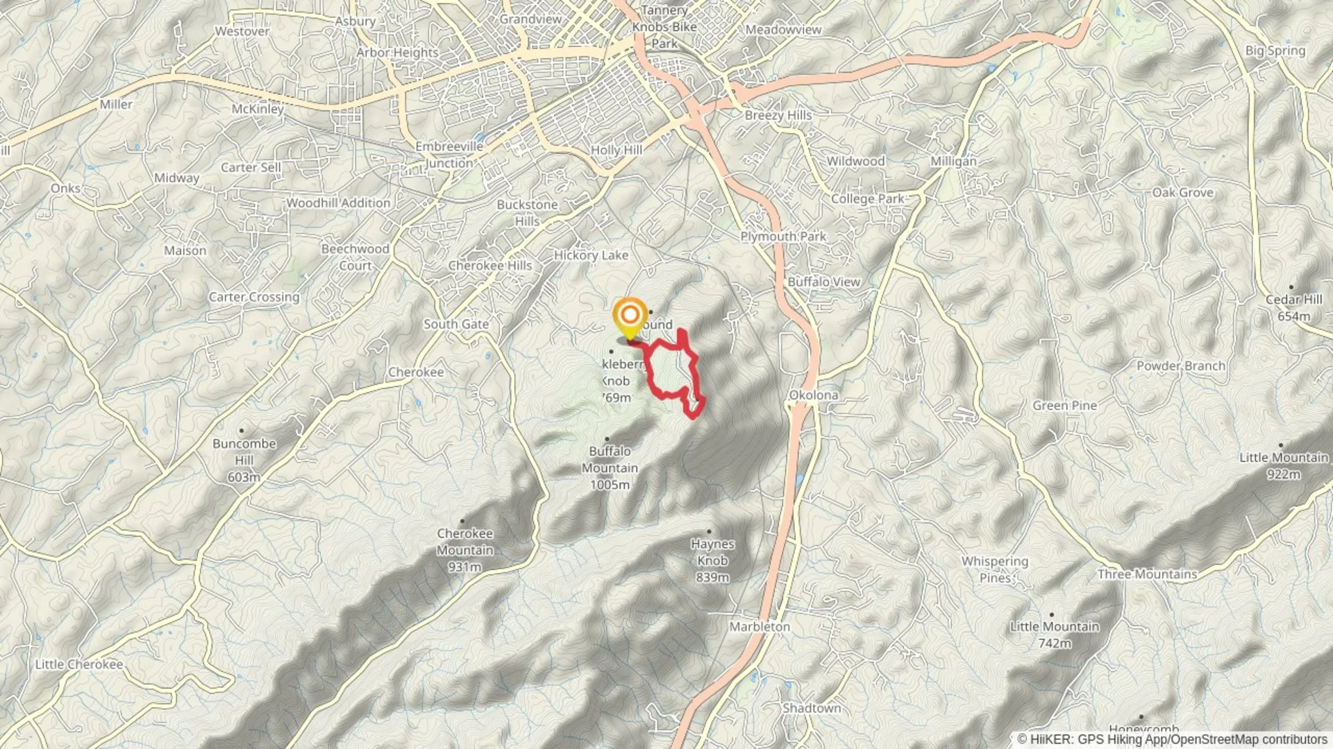 An image depicting the trail White Rock Loop and The Noggin Trail and its surrounding area.