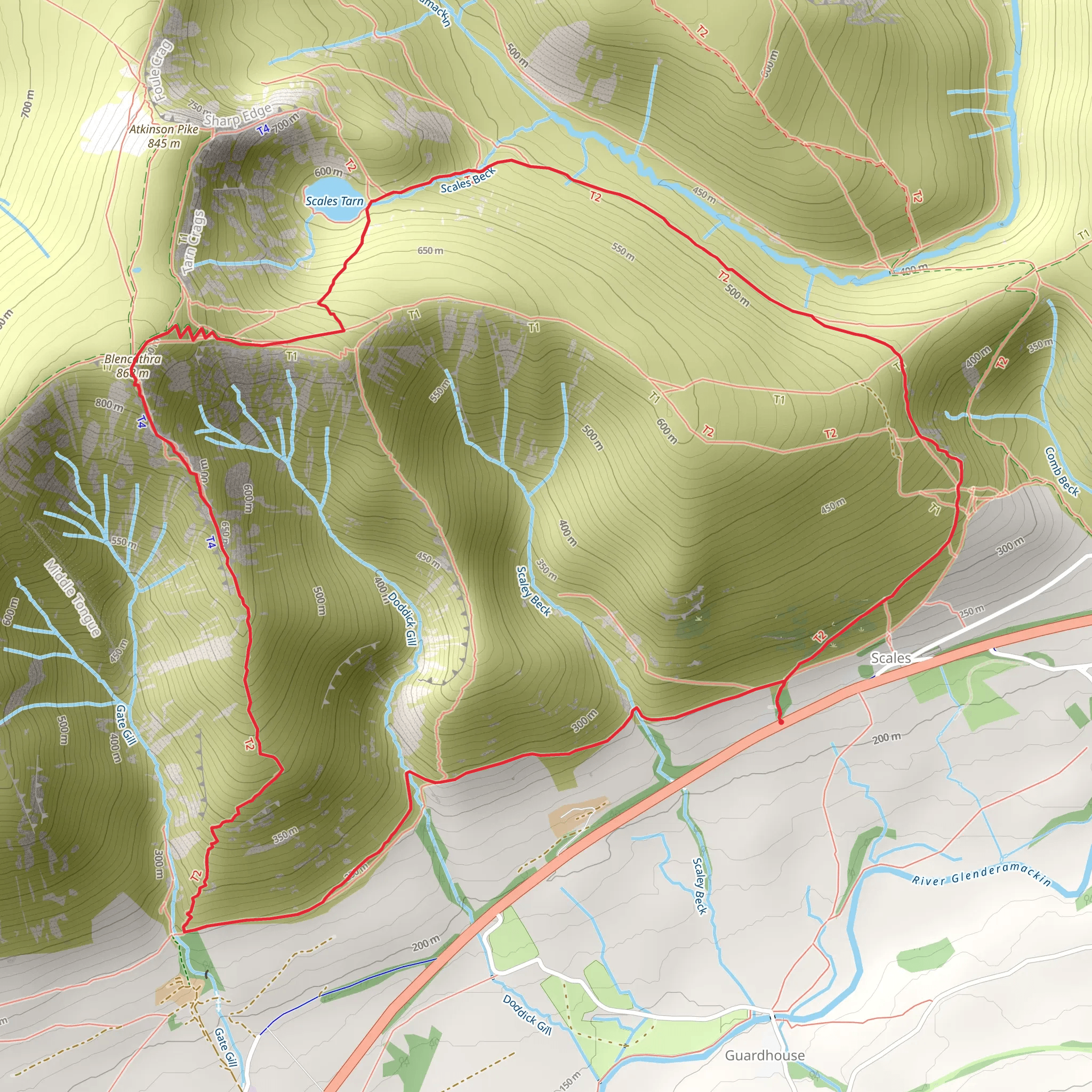 Halls Fell, Blencathra and Scales Tarn Loop - Scales mobile static map