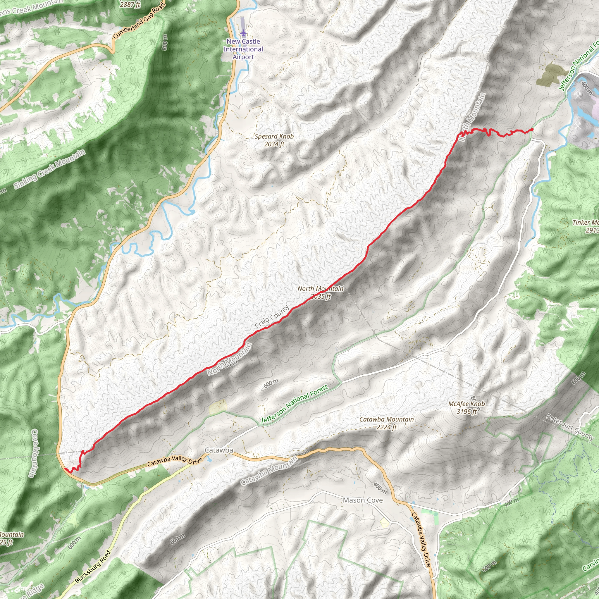 North Mountain Trail from Catawba Road mobile static map